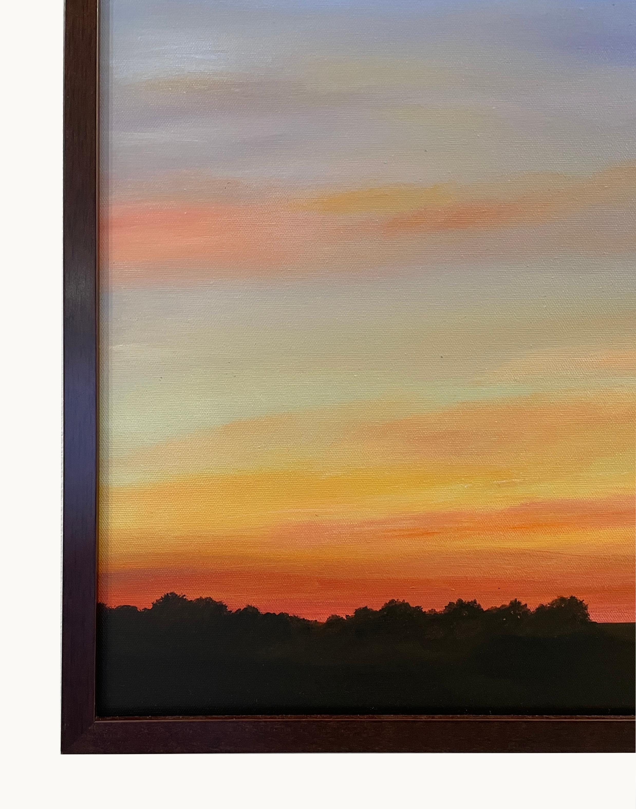 Twilight South of Hayward - Original Oil Painting w/ Dramatic Sunset, Landscape - Gray Landscape Painting by Ahzad Bogosian