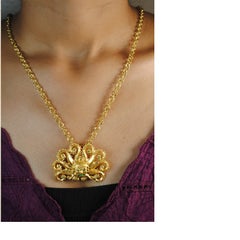 Ai Apaec Octopus Frontlet in Silver, 24k Gold Plating & Emerald