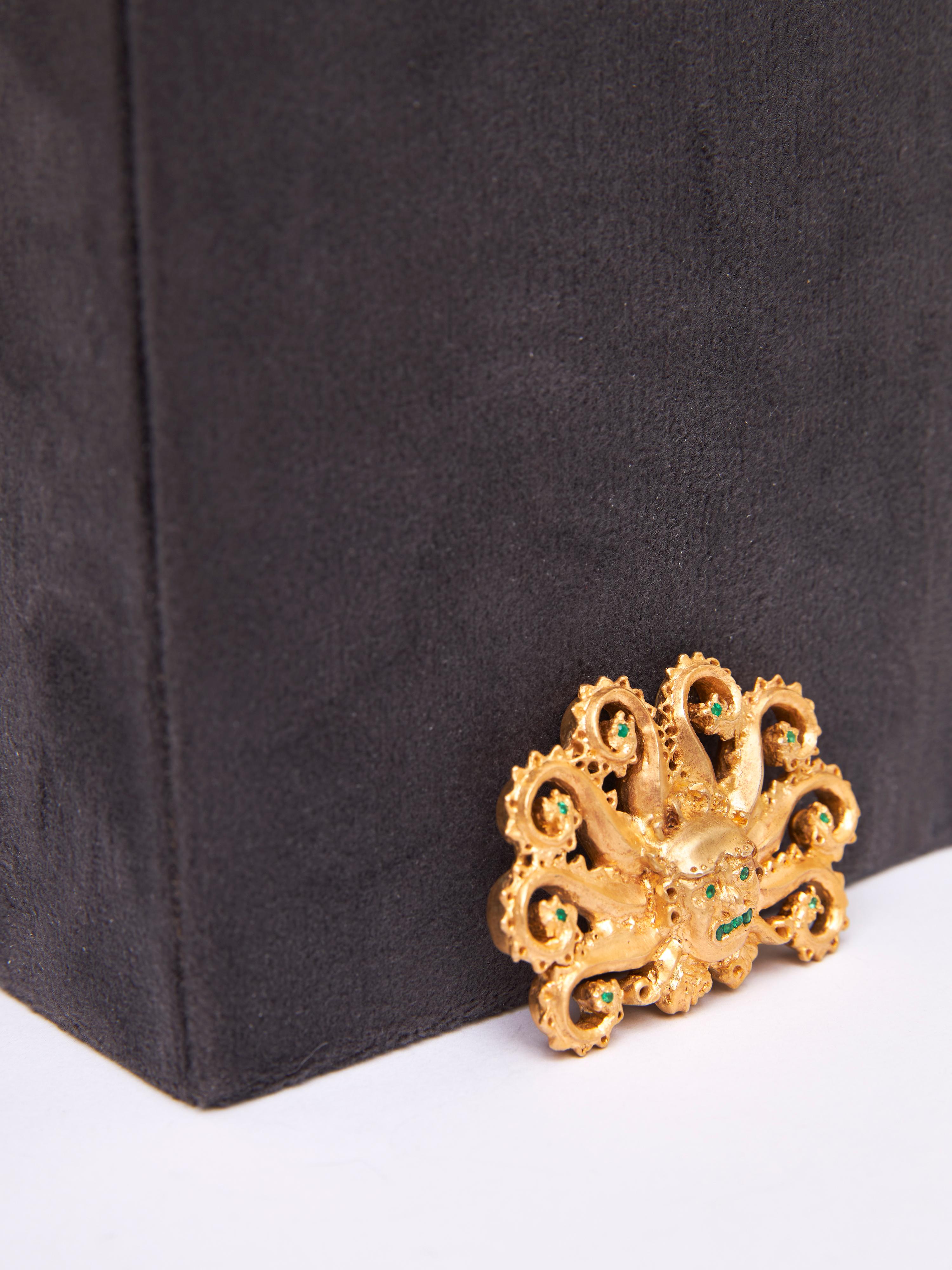 Women's or Men's Ai Apaec Octopus Frontlet in Silver, 24k Gold Plating & Emerald For Sale