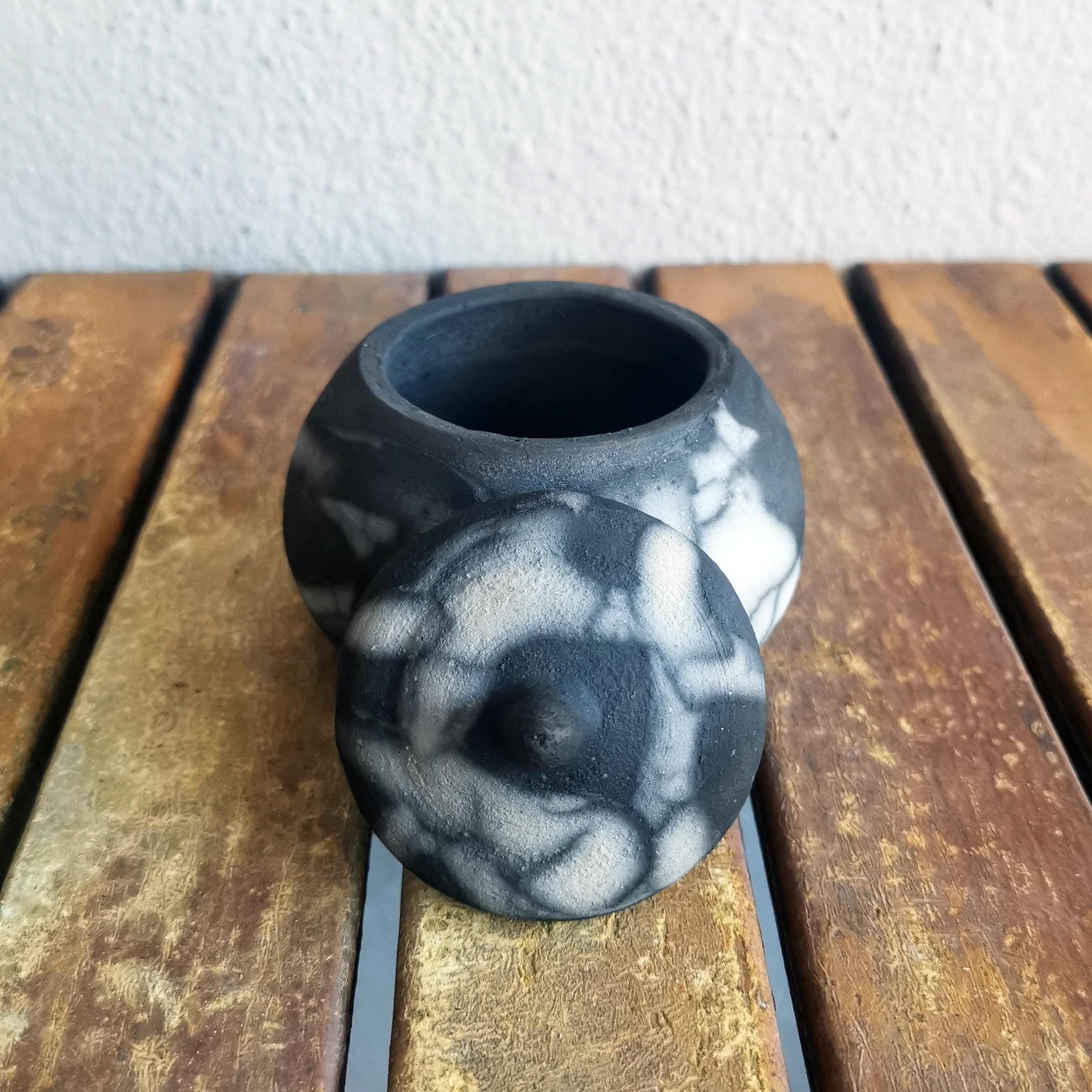 Malaysian AI Ceramic Mini Urn, Smoked Raku, Ceramic Raku Pottery For Sale