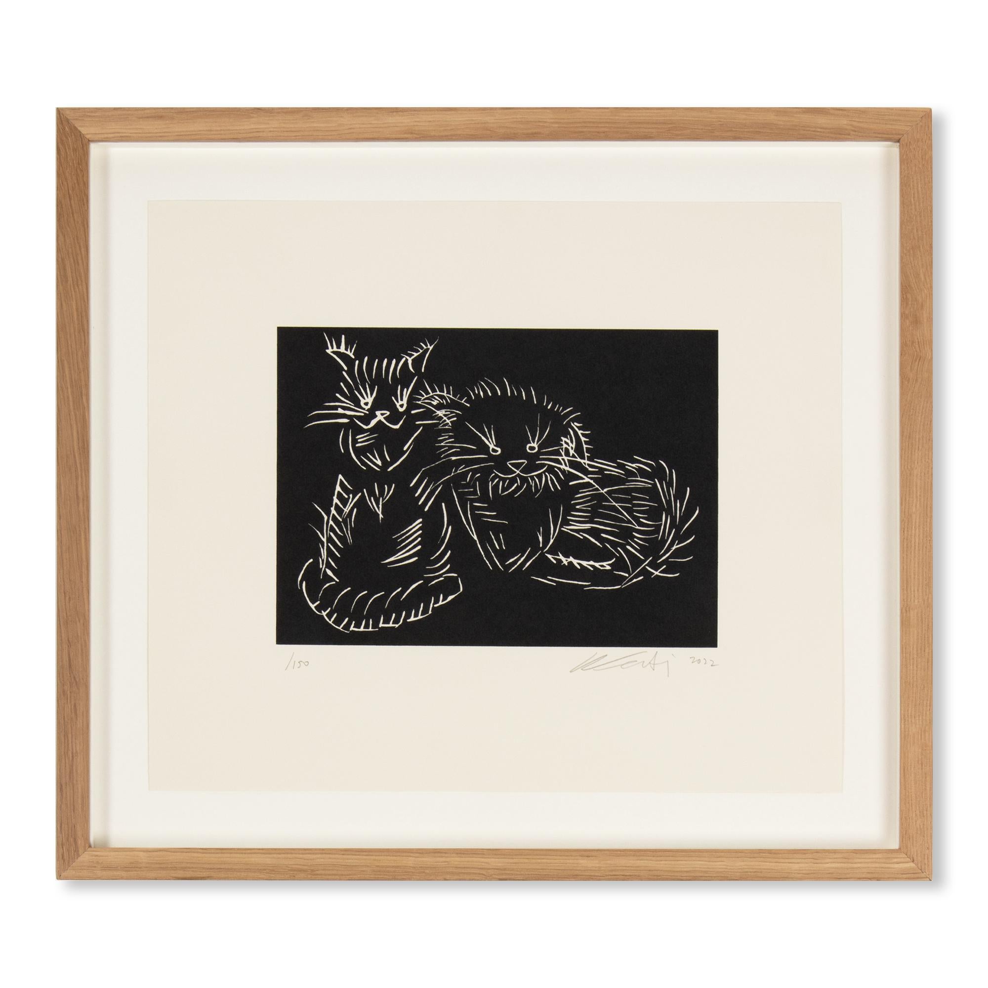 Ai Weiwei (chinois, né en 1957)
Chats (noirs), 2022
Médium : Sérigraphie sur papier
Dimensions de la feuille : 28 x 32.8 cm
Dimensions du cadre : 36,1 x 41,2 cm
Édition de 150 exemplaires : signés à la main, numérotés et datés
Imprimeur : Kip