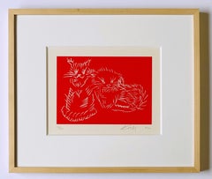 Ai Weiwei - Cats (Red), original silkscreen, hand signed 116/150, Chinese Framed
