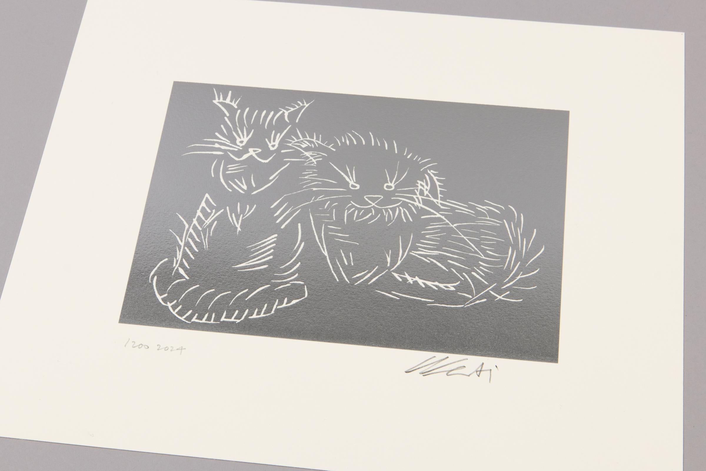 Ai Weiwei, Cats (Silver) - Signed Print For Sale 1