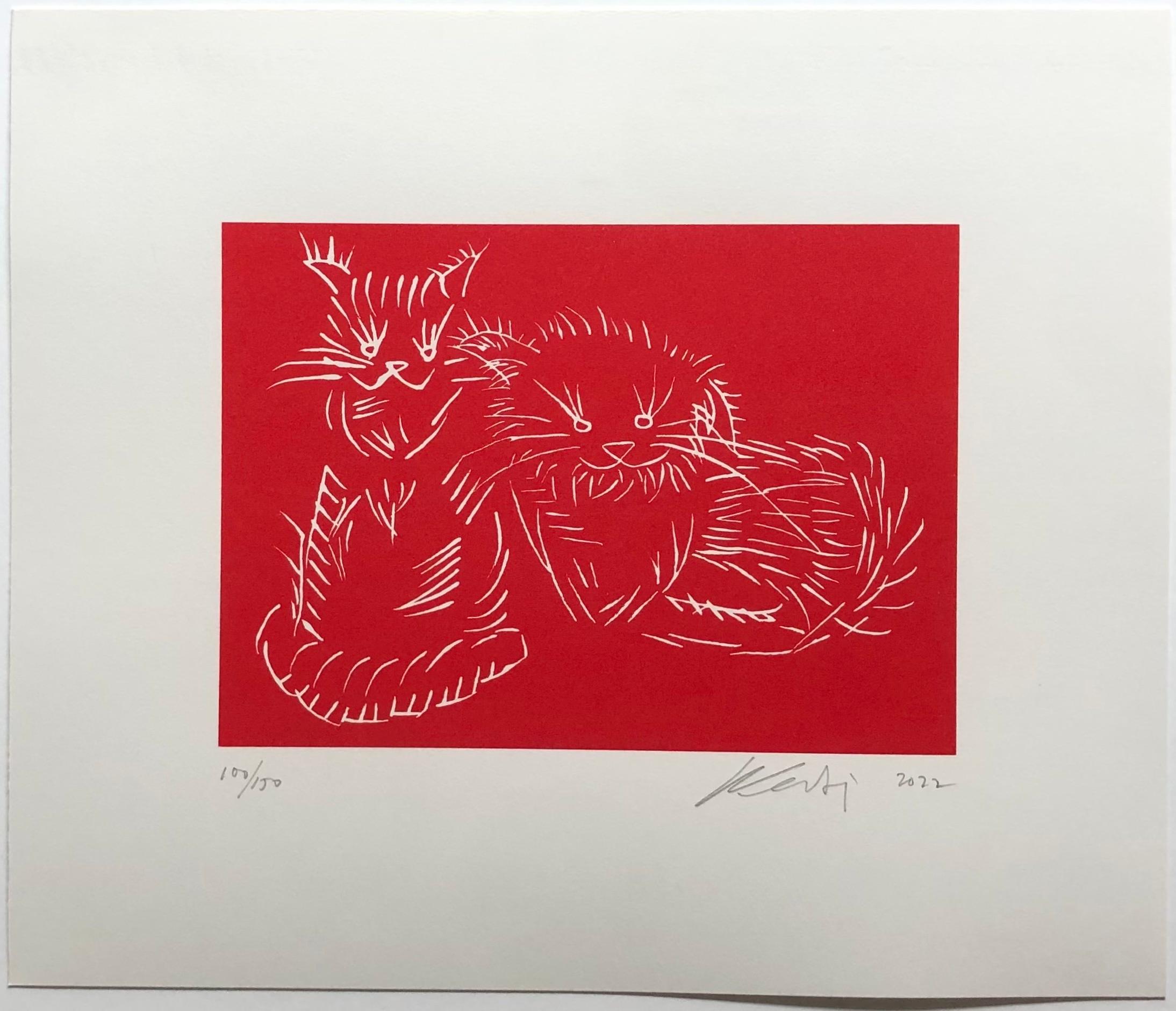 Katzen (rot) – Print von Ai Weiwei