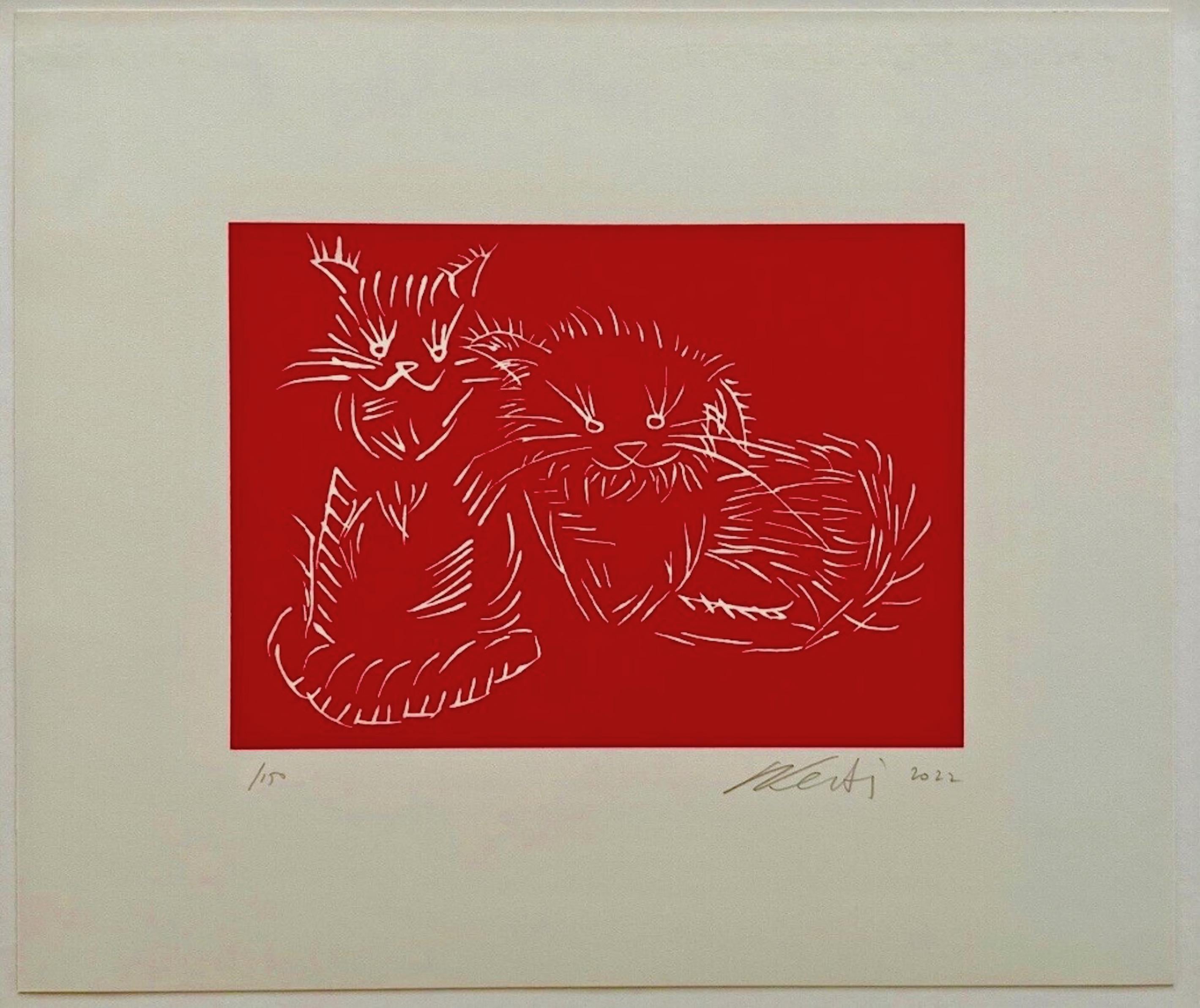 Katzen (rot) – Print von Ai Weiwei