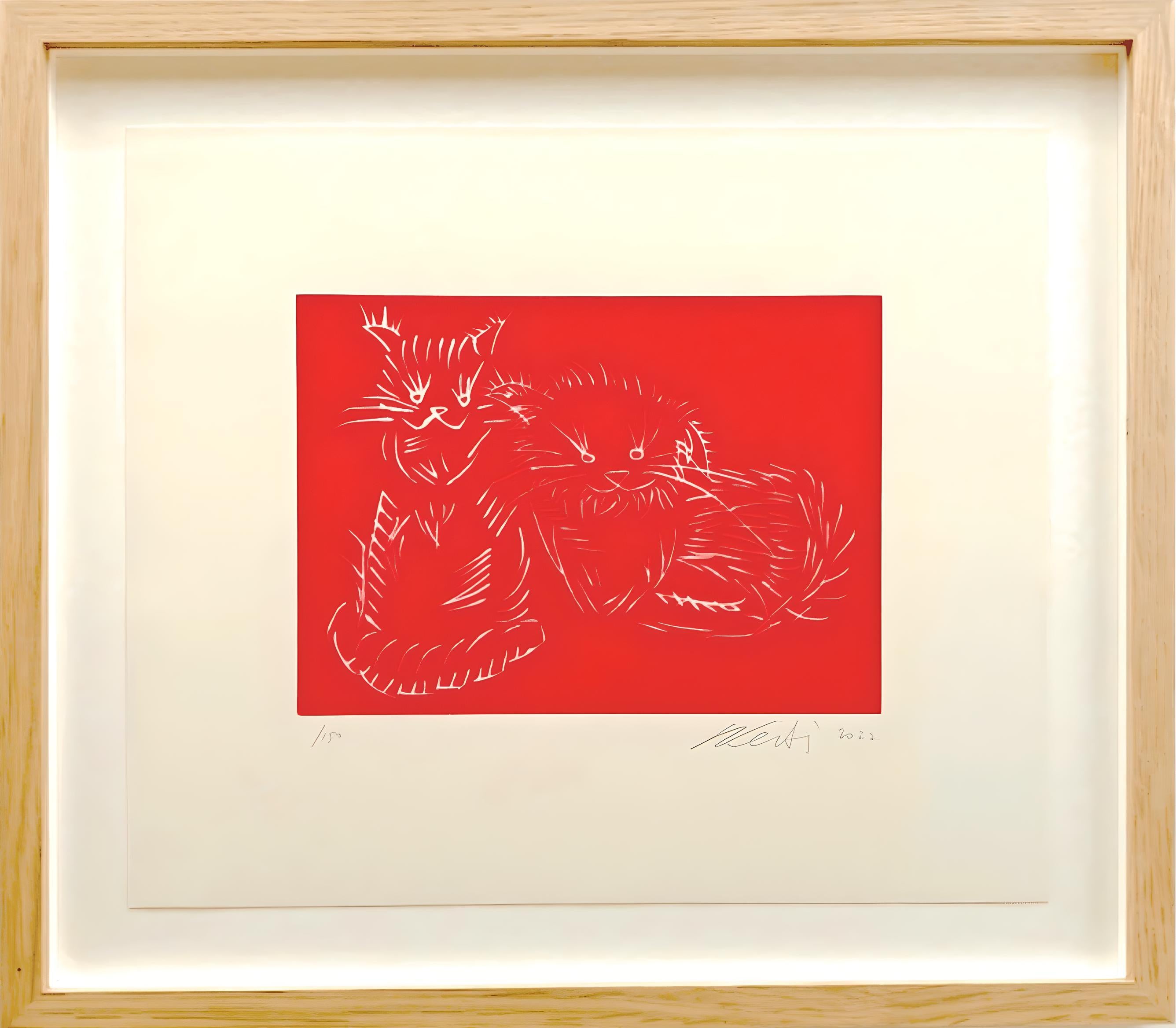 Ai Weiwei Still-Life Print – Katzen (rot)