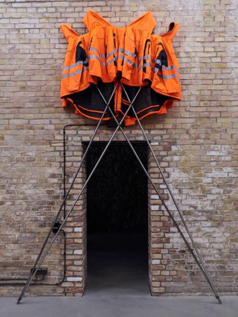 For sale is the highly sought-after collaboration between renowned Chinese artist and activist Ai Weiwei and German home improvement store Hornbach, Safety Jackets Zipped the Other Way. This self-assembly soft sculpture consists of interlinked