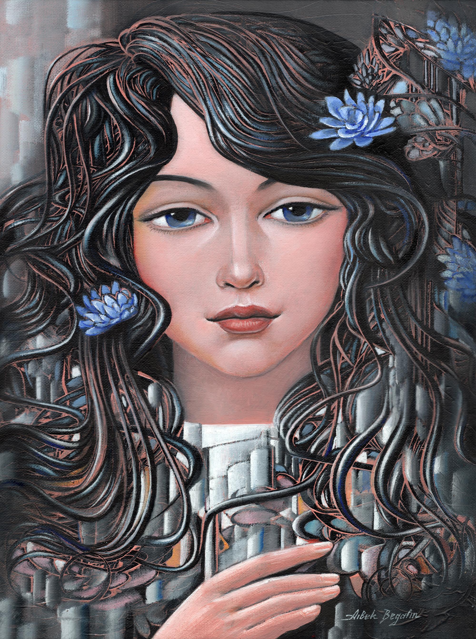Portrait Painting Aibek Begalin - Fairy, peinture à l'huile originale, unique en son genre