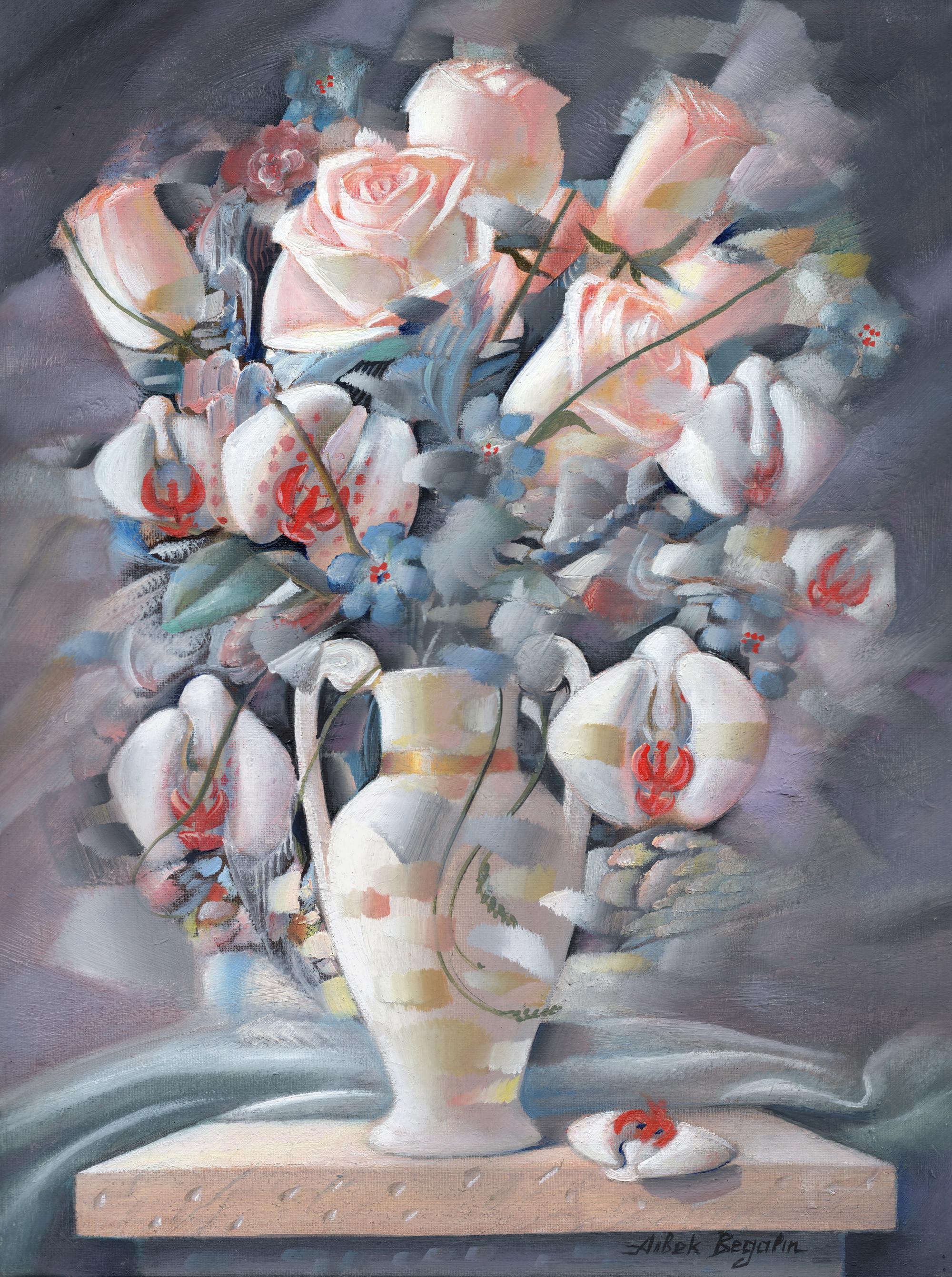 Still-Life Painting Aibek Begalin - Fleurs, peinture à l'huile originale, unique en son genre