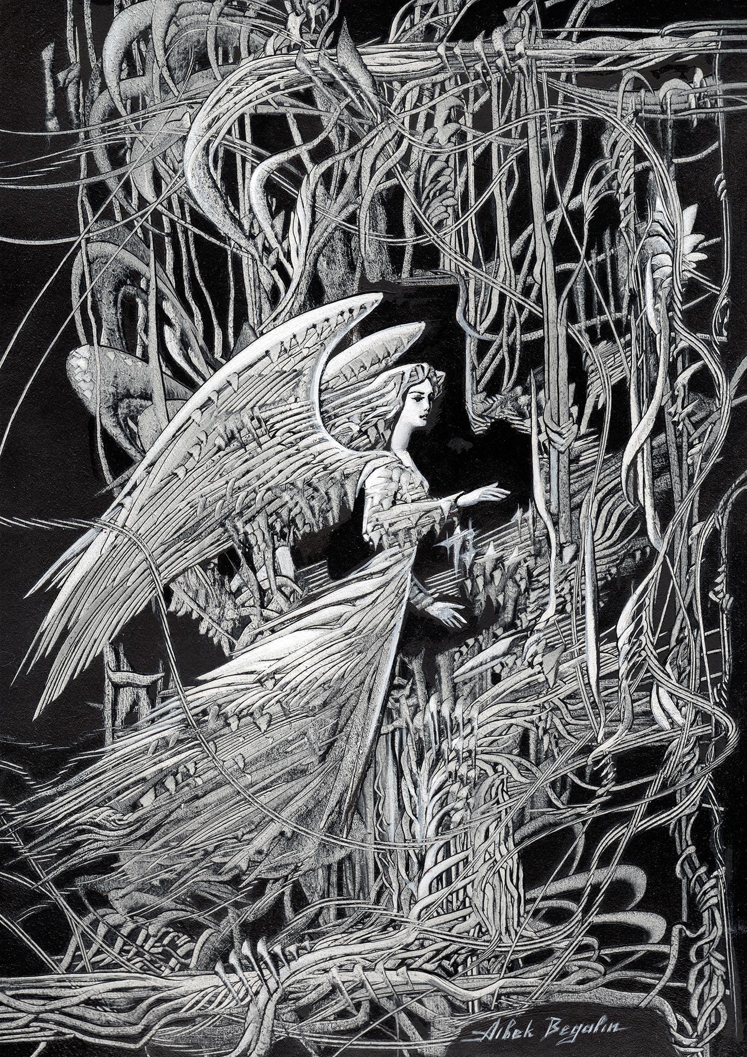Aibek Begalin Figurative Painting – Garten Fairy 3, Originalgemälde, Unikat