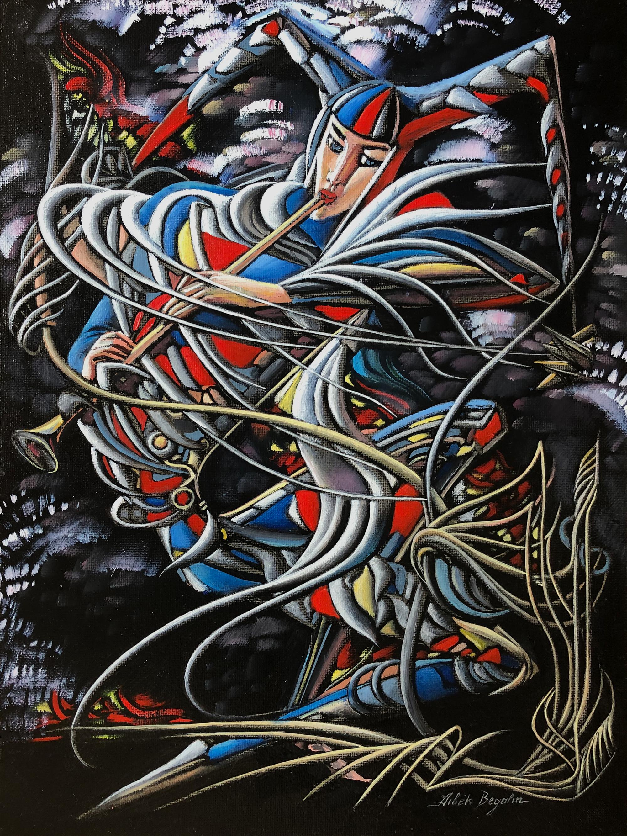 Figurative Painting Aibek Begalin - Peinture à l'huile originale Joker, unique en son genre