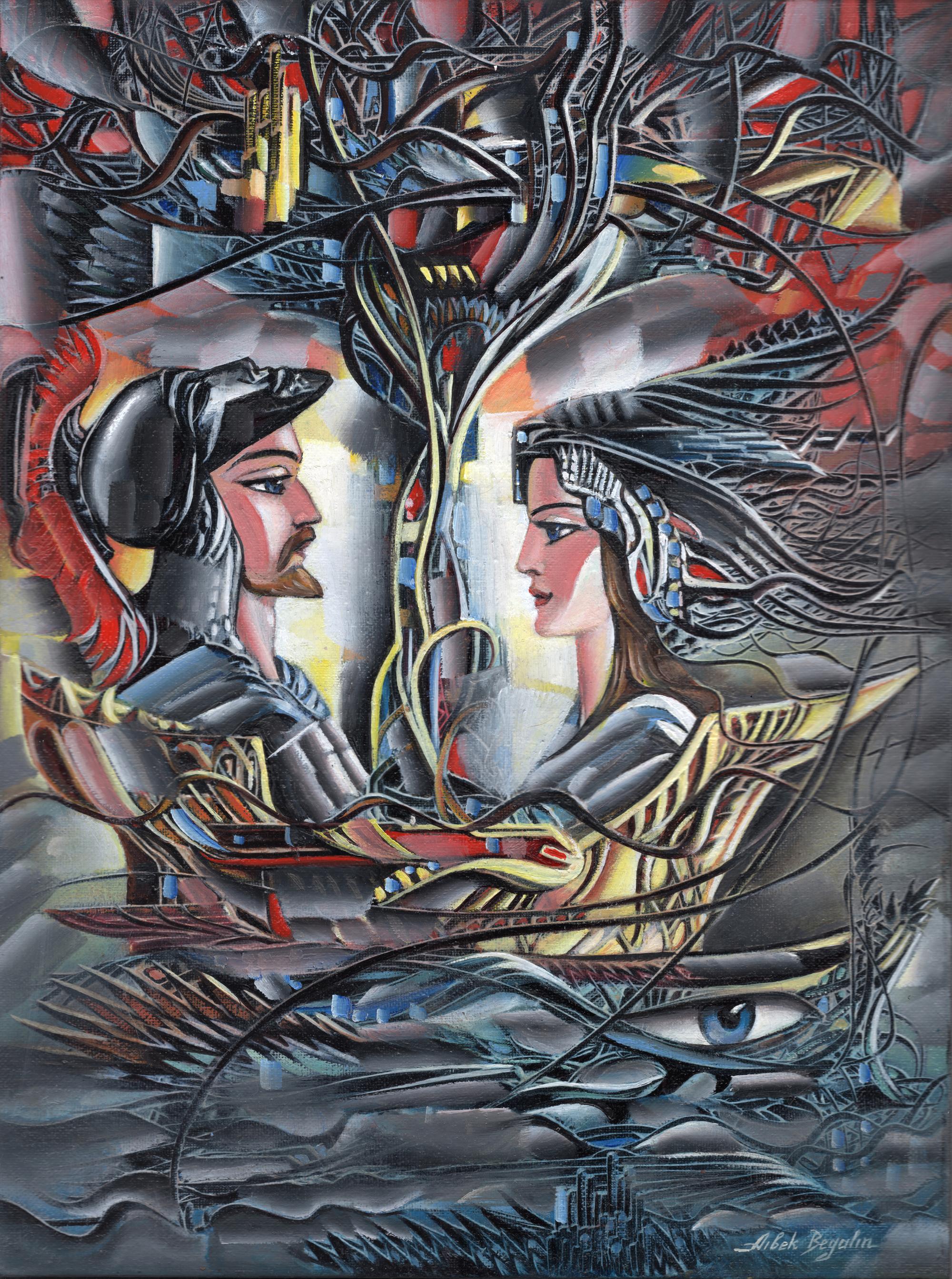 Aibek Begalin Portrait Painting – Lovers, Original-Ölgemälde, Unikat