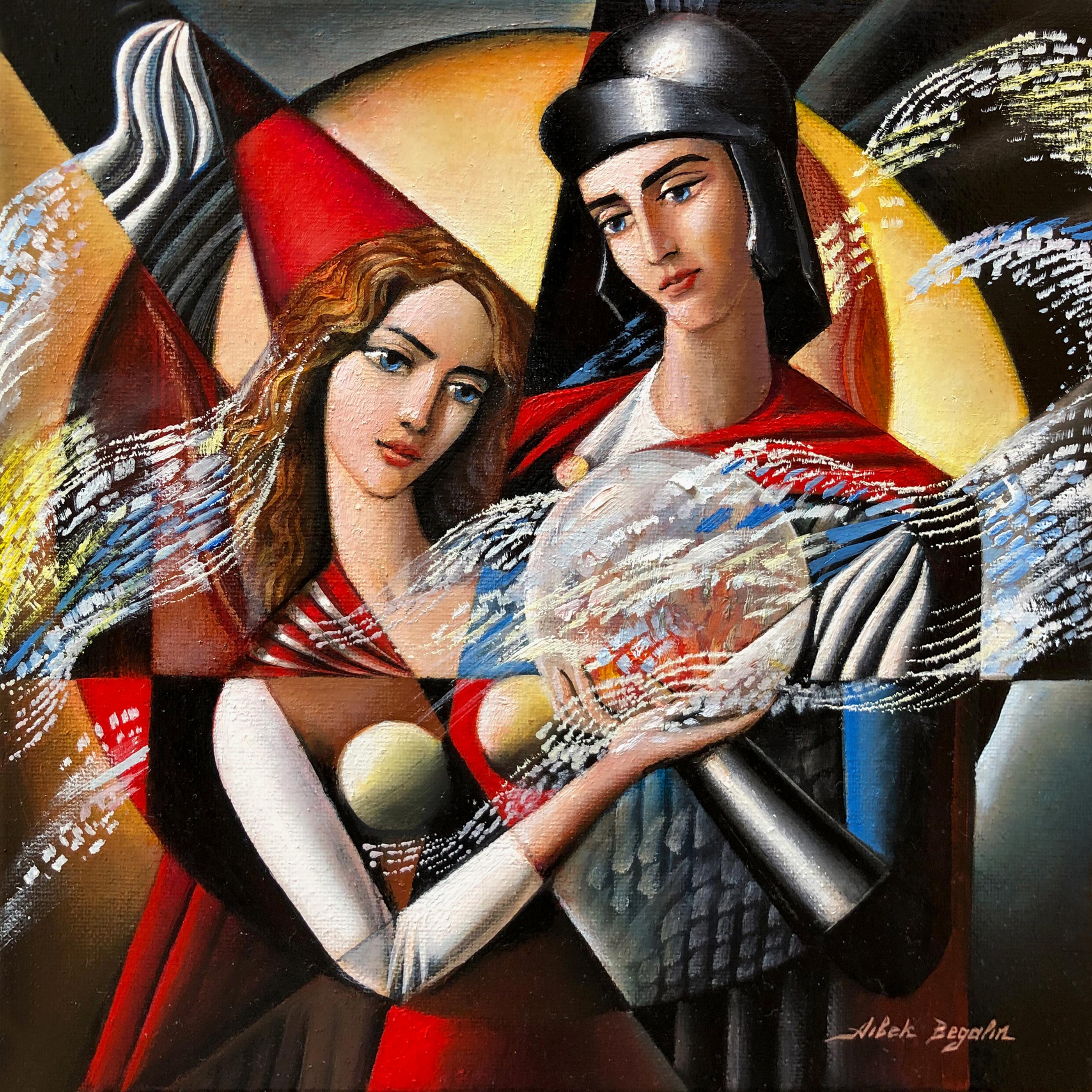Figurative Painting Aibek Begalin - Amoureux, peinture à l'huile originale, unique en son genre