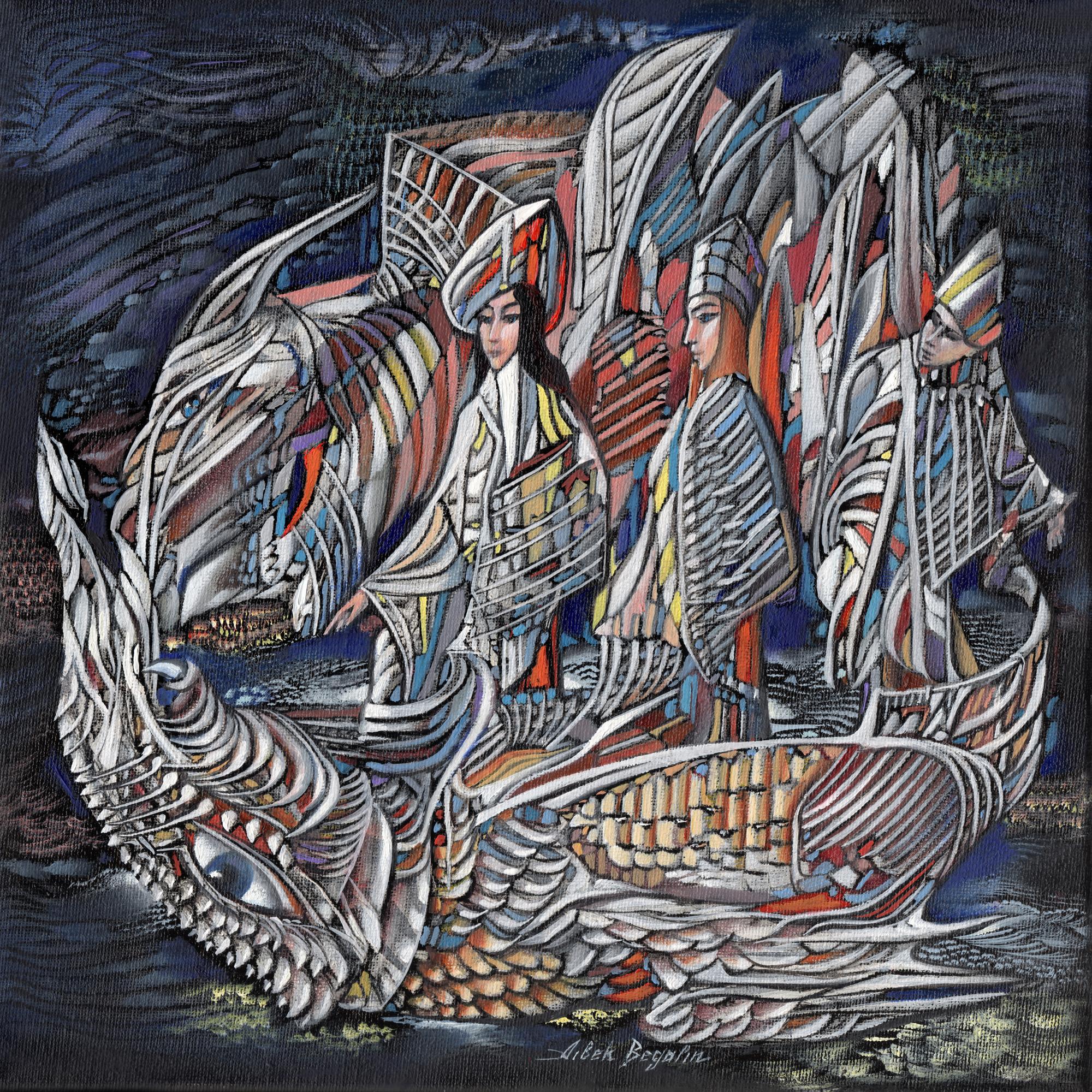 Figurative Painting di Aibek Begalin - Viaggio magico, Pittura a olio originale, pezzo unico