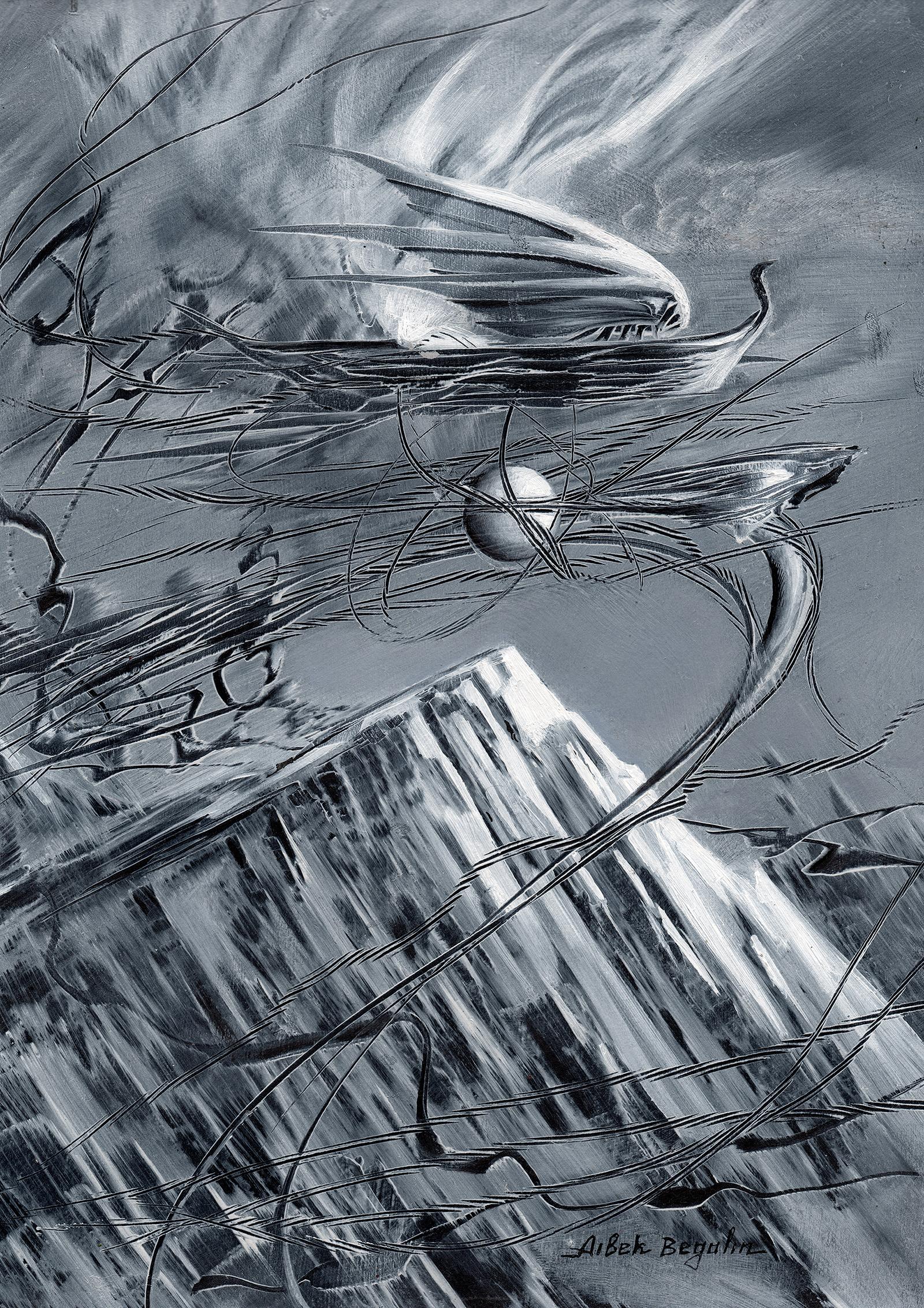 Portal, Blanco y negro, Pintura al óleo original, Único en su género