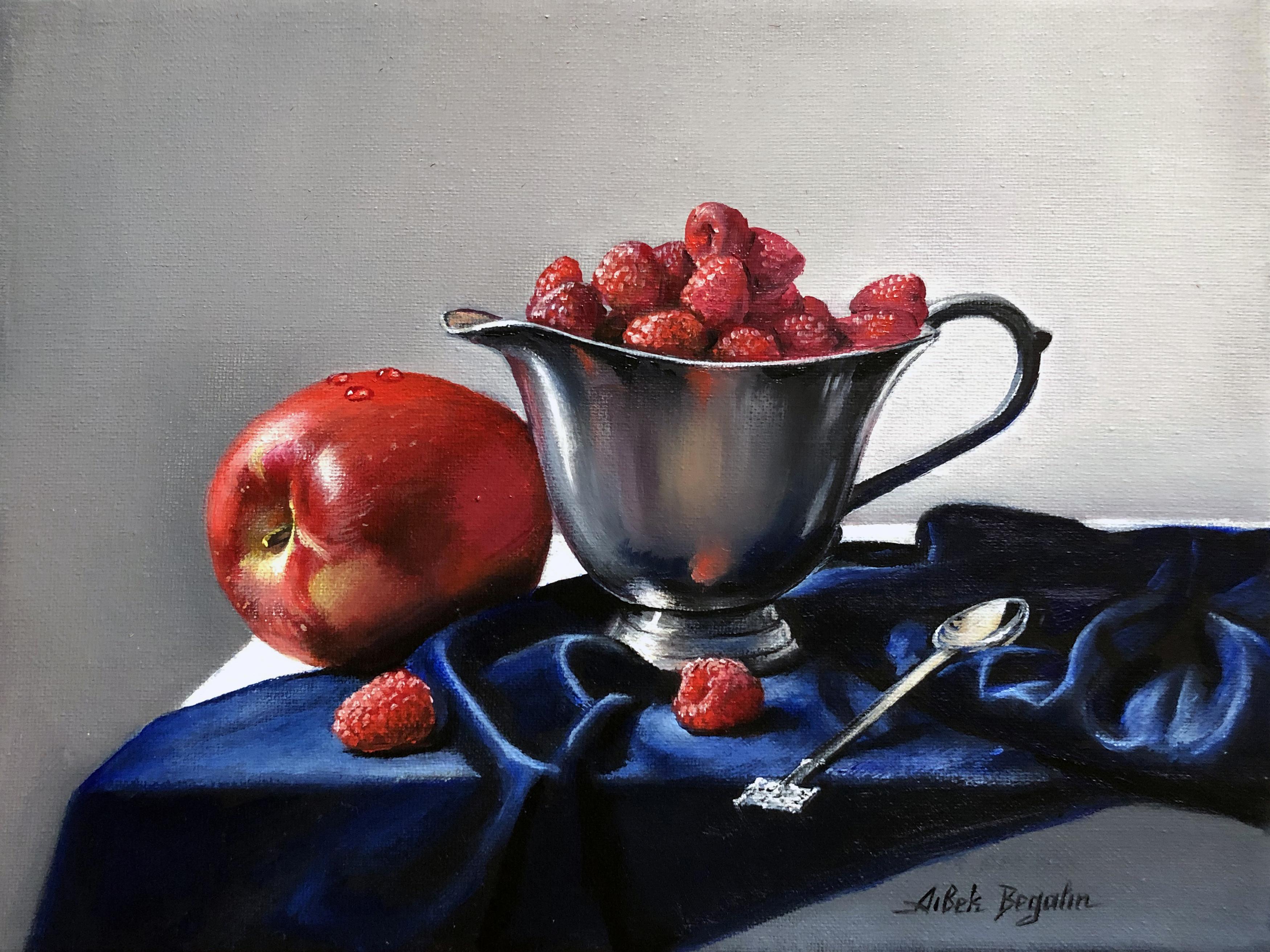 Still-Life Painting Aibek Begalin - Peinture à l'huile originale Raspberries, unique en son genre