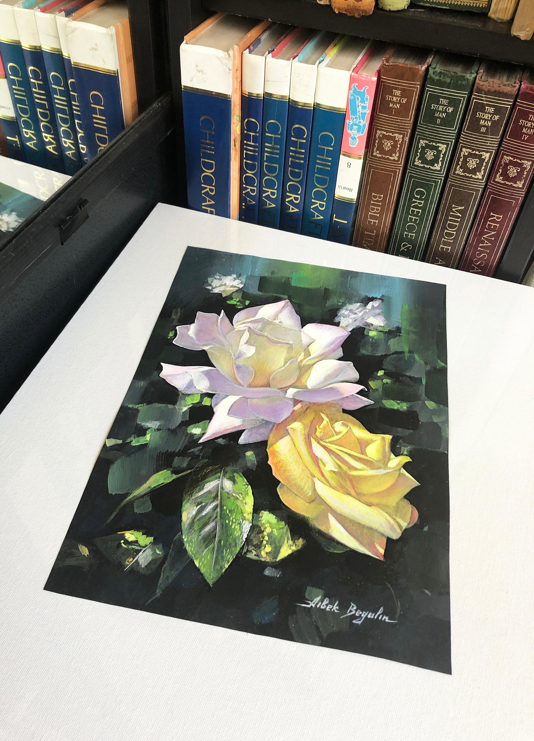Roses, Fleurs, peinture à l'huile originale, œuvre d'art faite main - Painting de Aibek Begalin