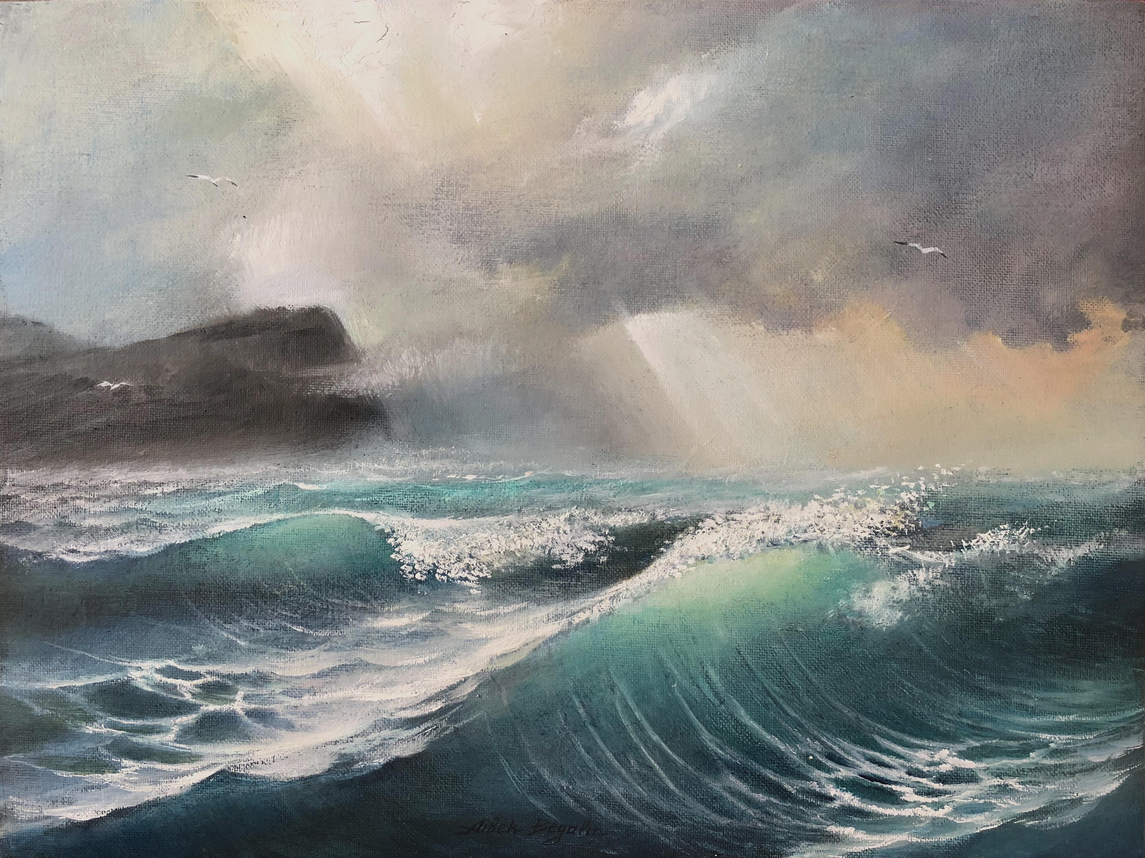 Landscape Painting Aibek Begalin - Paysage marin, peinture à l'huile originale, unique en son genre