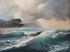 Paysage marin, peinture à l'huile originale, unique en son genre