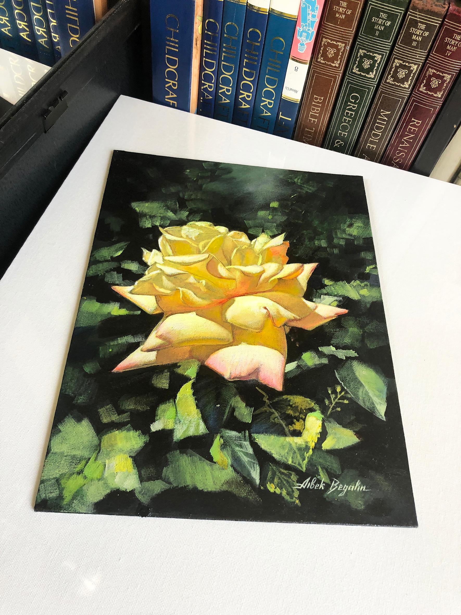 acrylic yellow rose painting