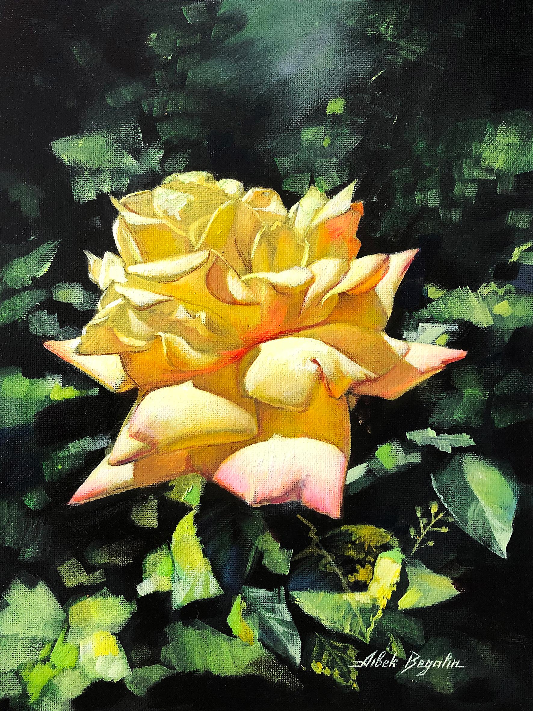 Yellow Roses in spring landscape hand painted Dream-art Oil painting Elena-m 