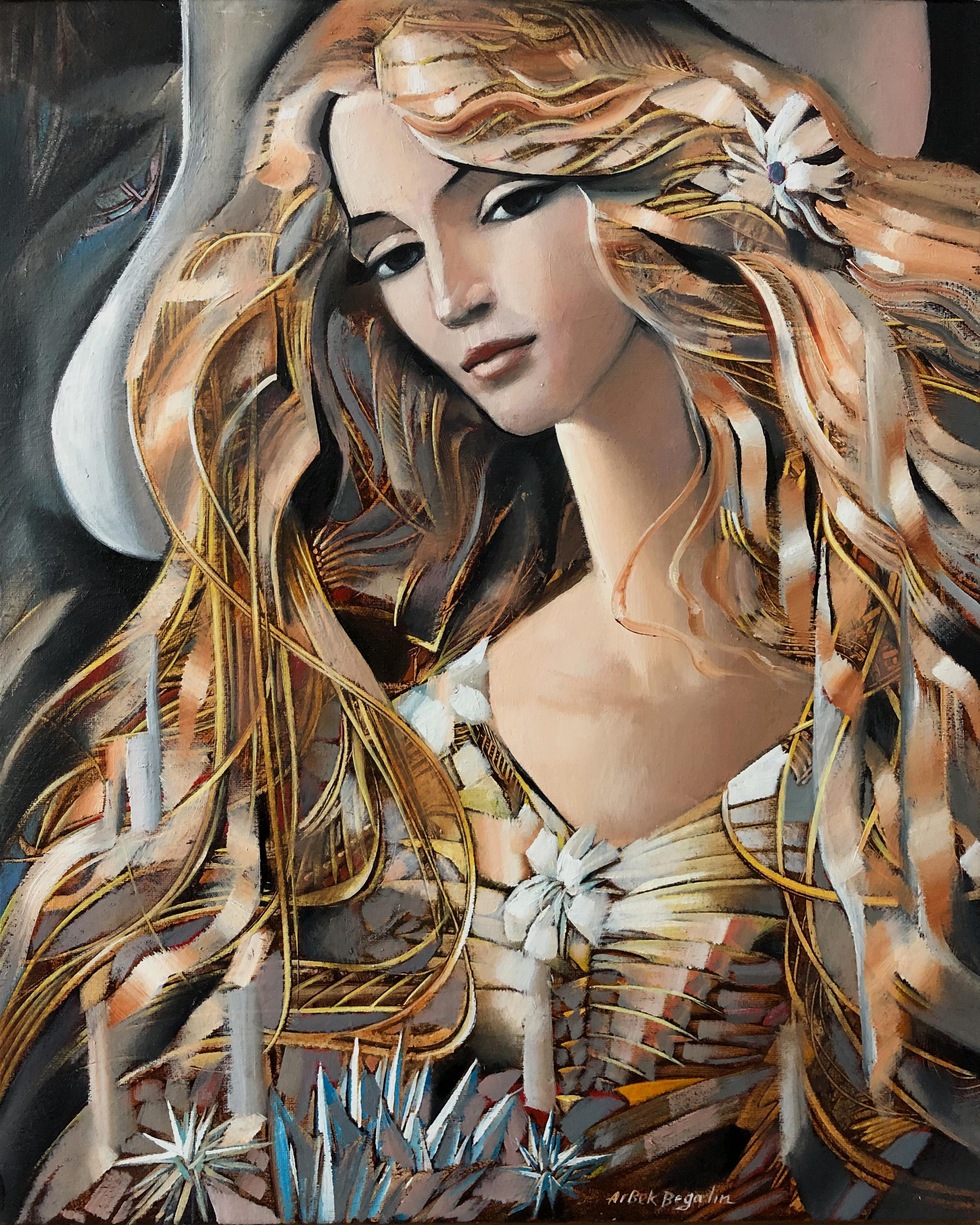 Jeune femme, peinture à l'huile originale, unique en son genre