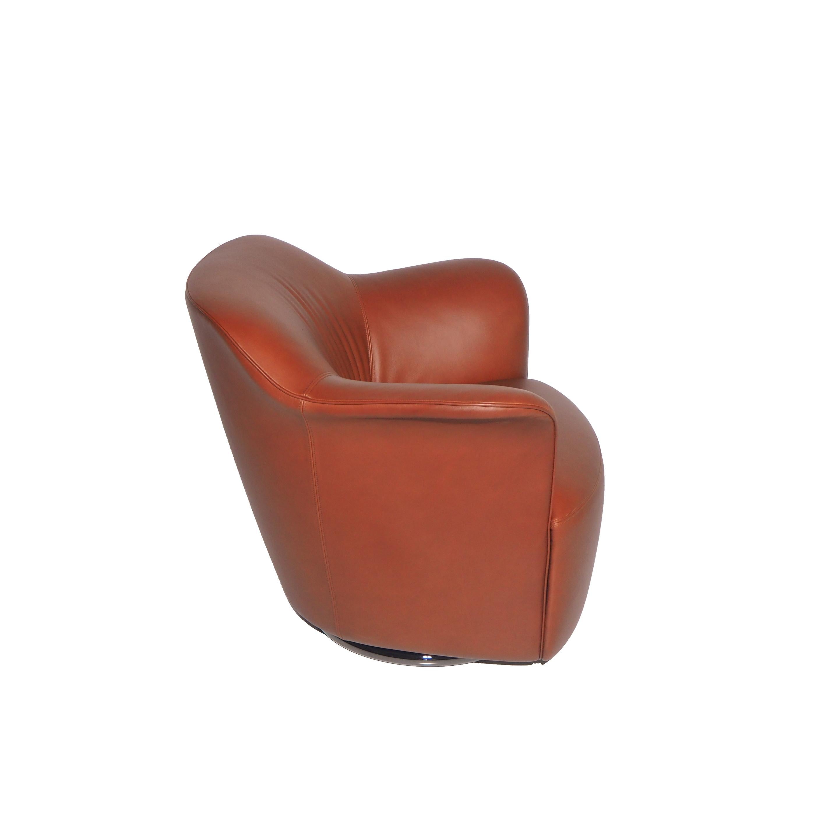 Modern Aida Amrchair in Genuine Leather Soul Diana Red-Brown and Metal Base For Sale