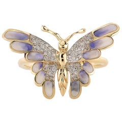 Aida Begsen 14 Karat Yellow Gold, Diamond and Enamel Butterfly Ring
