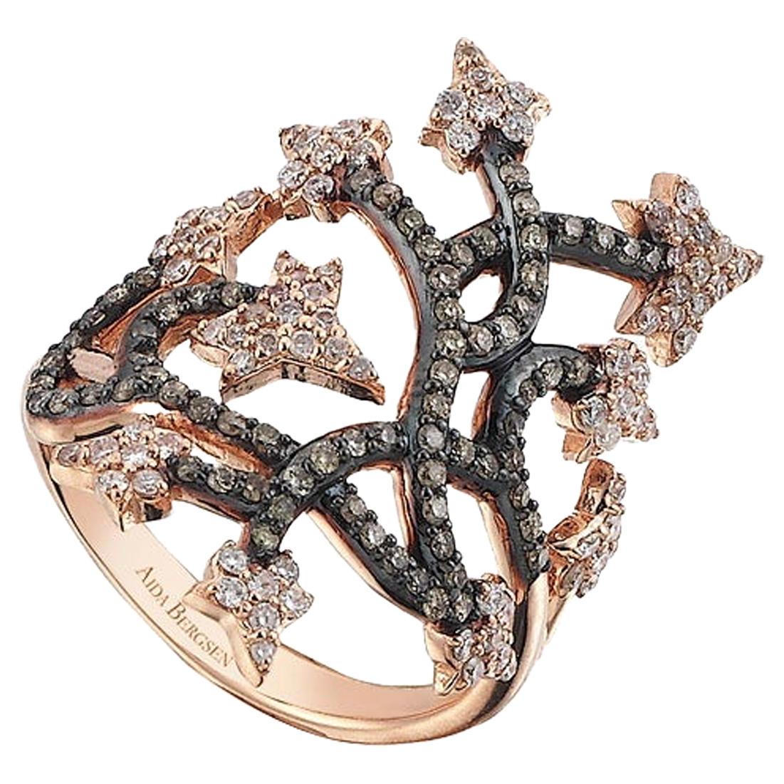 Aida Bergsen 14 Karat Rose Gold and Blackened Rose Gold Diamond Short Ivy Ring For Sale