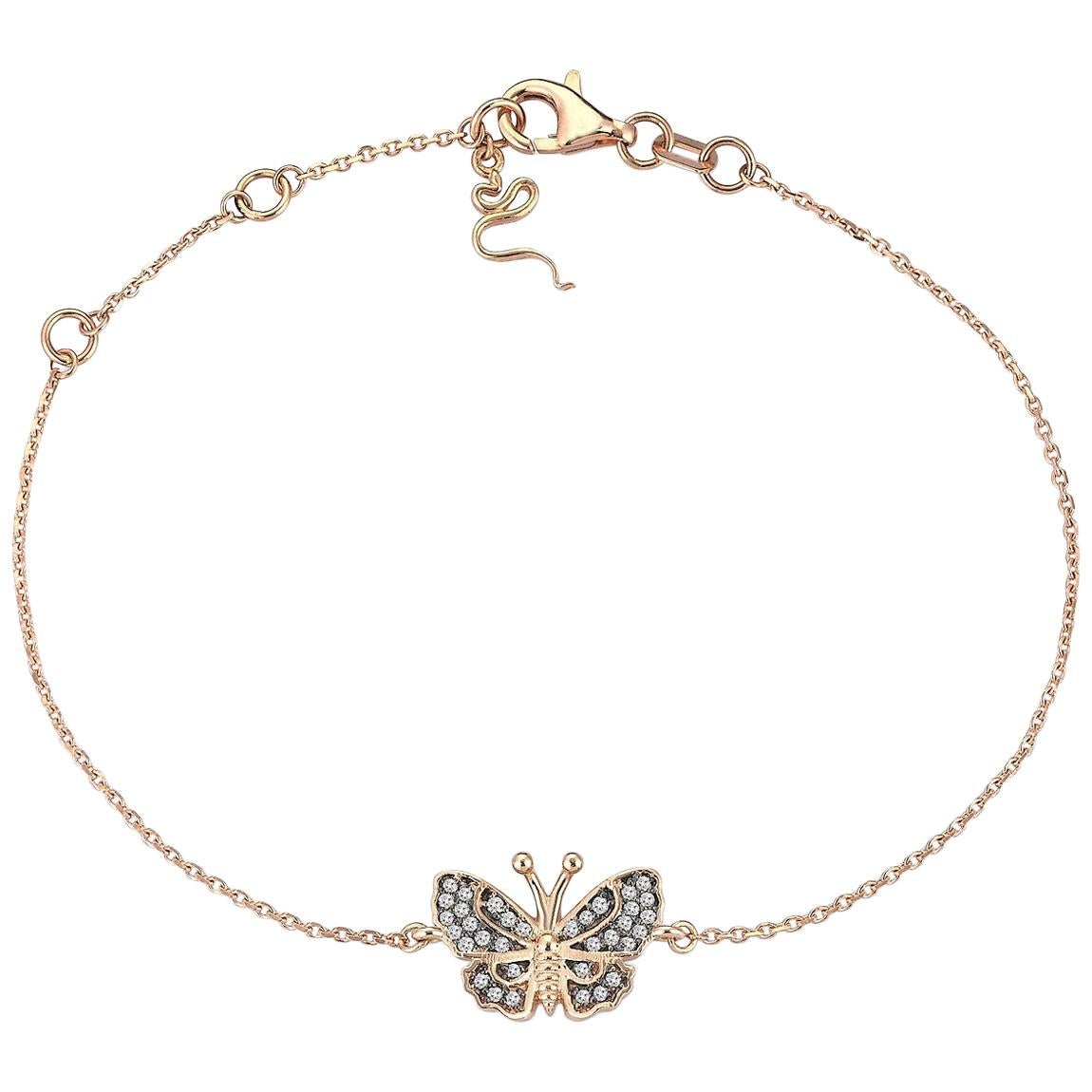 Aida Bergsen 14 Karat Rose Gold and Diamond Butterfly Bracelet For Sale
