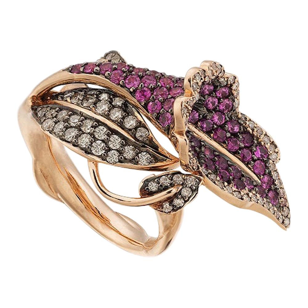 Aida Bergsen 18 Karat Rose Gold Diamond and Pink Sapphire Pink Campanula Ring For Sale