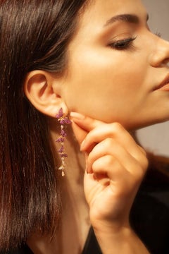 Aida Bergsen 18 Karat Rose Gold, Pink Sapphire and Diamond Long Flutter Earrings