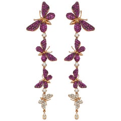 Aida Bergsen 18 Karat Rose Gold, Pink Sapphire and Diamond Long Flutter Earrings