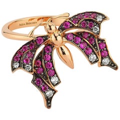 Aida Bergsen 14 Karat Rose Gold Round Cut Diamonds and Pink Sapphires Goth Ring