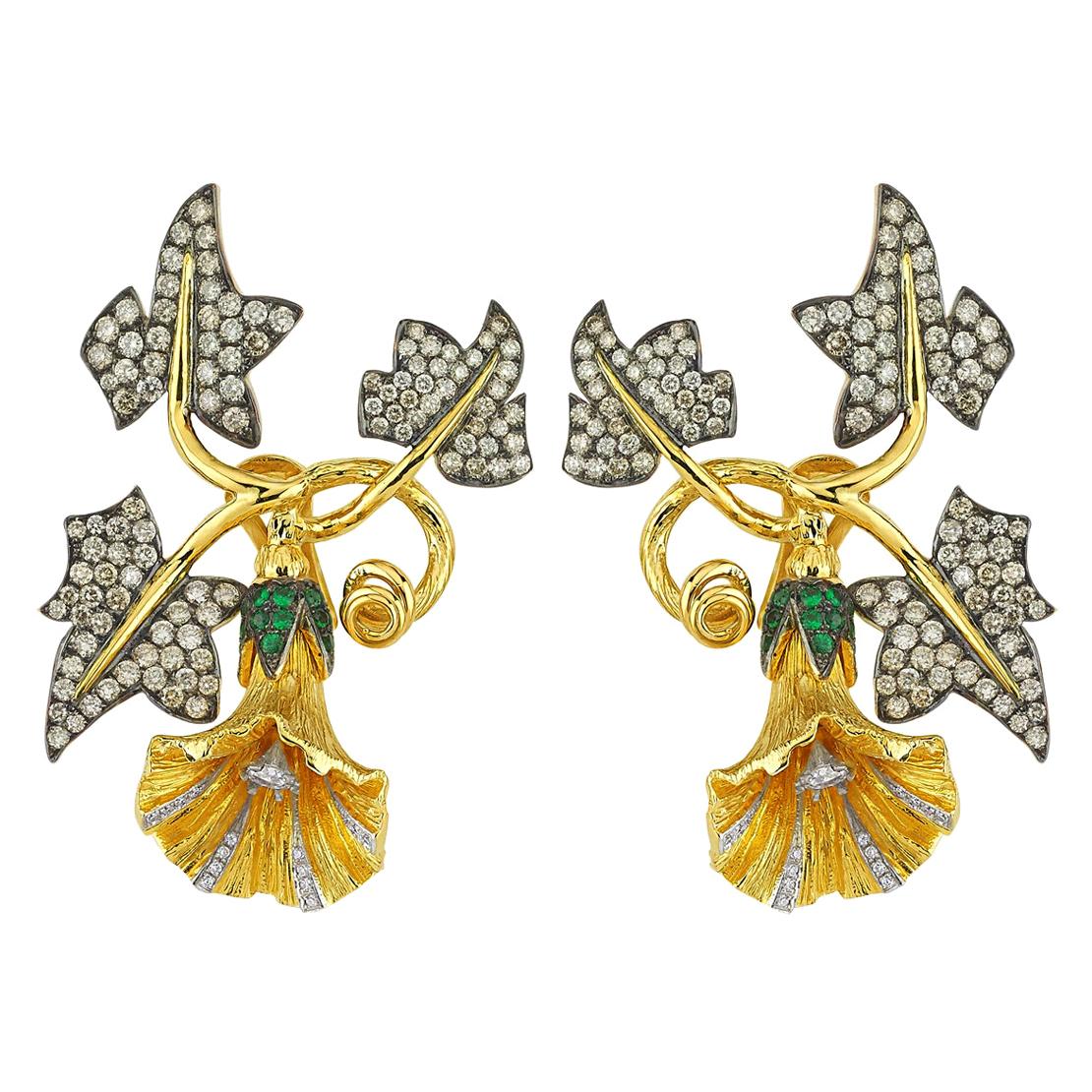 Aida Bergsen 18 Karat Yellow Gold Diamond and Garnet Belle Ivy Earring For Sale