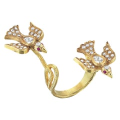 Aida Bergsen 18 Karat Yellow Gold Diamond and Ruby Duo Flock Ring