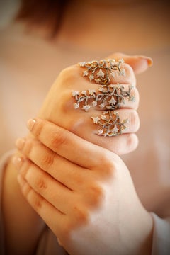 Aida Bergsen 18 Karat Yellow and Blackened Yellow Gold and Diamond Long Ivy Ring