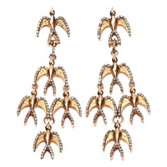 Aida Bergsen Rose Gold and Round Cut Diamond Swallow Chandelier Earrings
