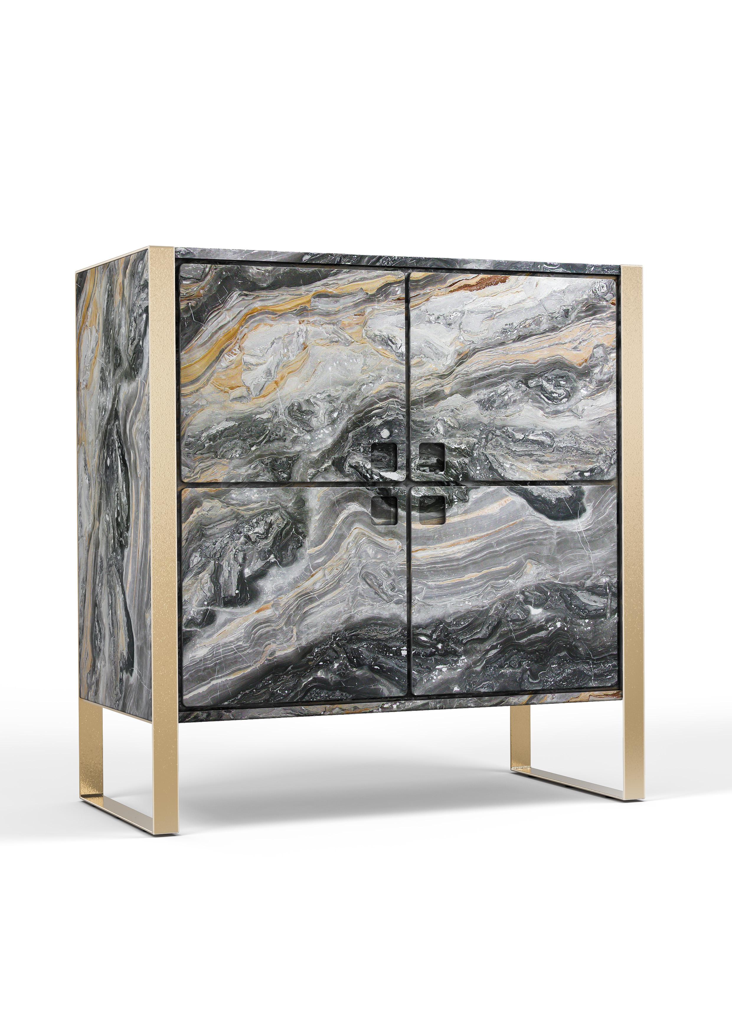 Aida cabinet by Marmi Serafini
Materials: Marble and brass
Dimensions: D 50 x W 110 x H 100 cm


Squared and simple lines enriched with a sophisticated metal structure are allowing the true essence of the material to be admired: marble.

Marmi