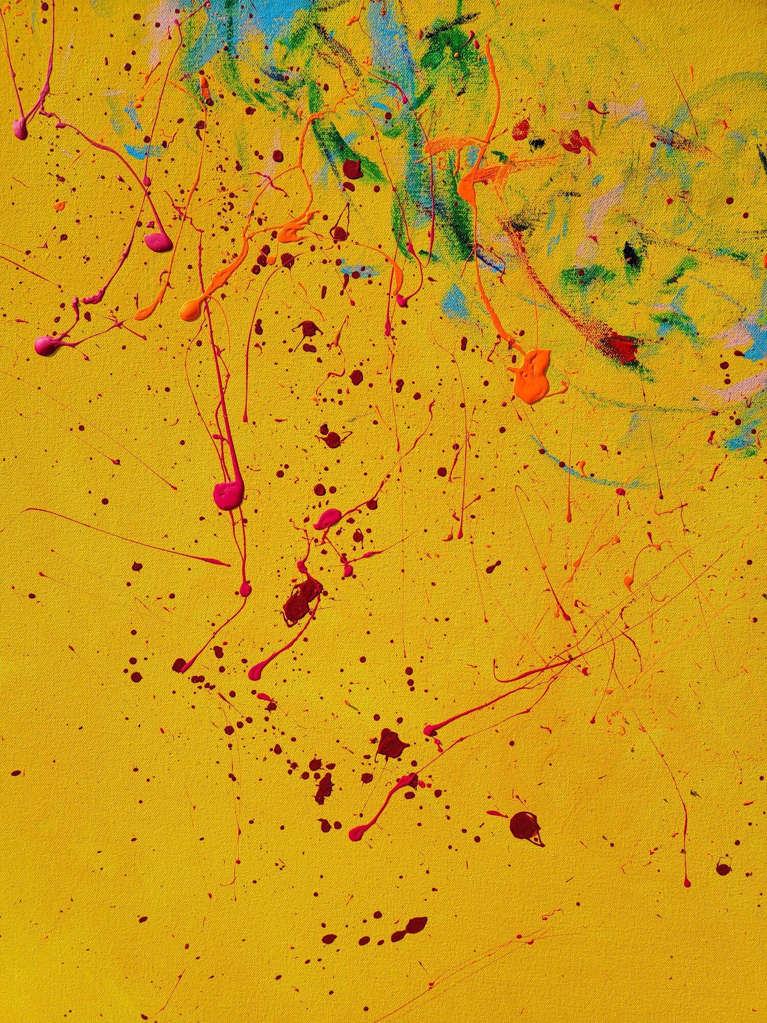 A Bright Momentum, Abstract Contemporary Acrylic Painting on Panel - Yellow Abstract Painting by Aida Murad