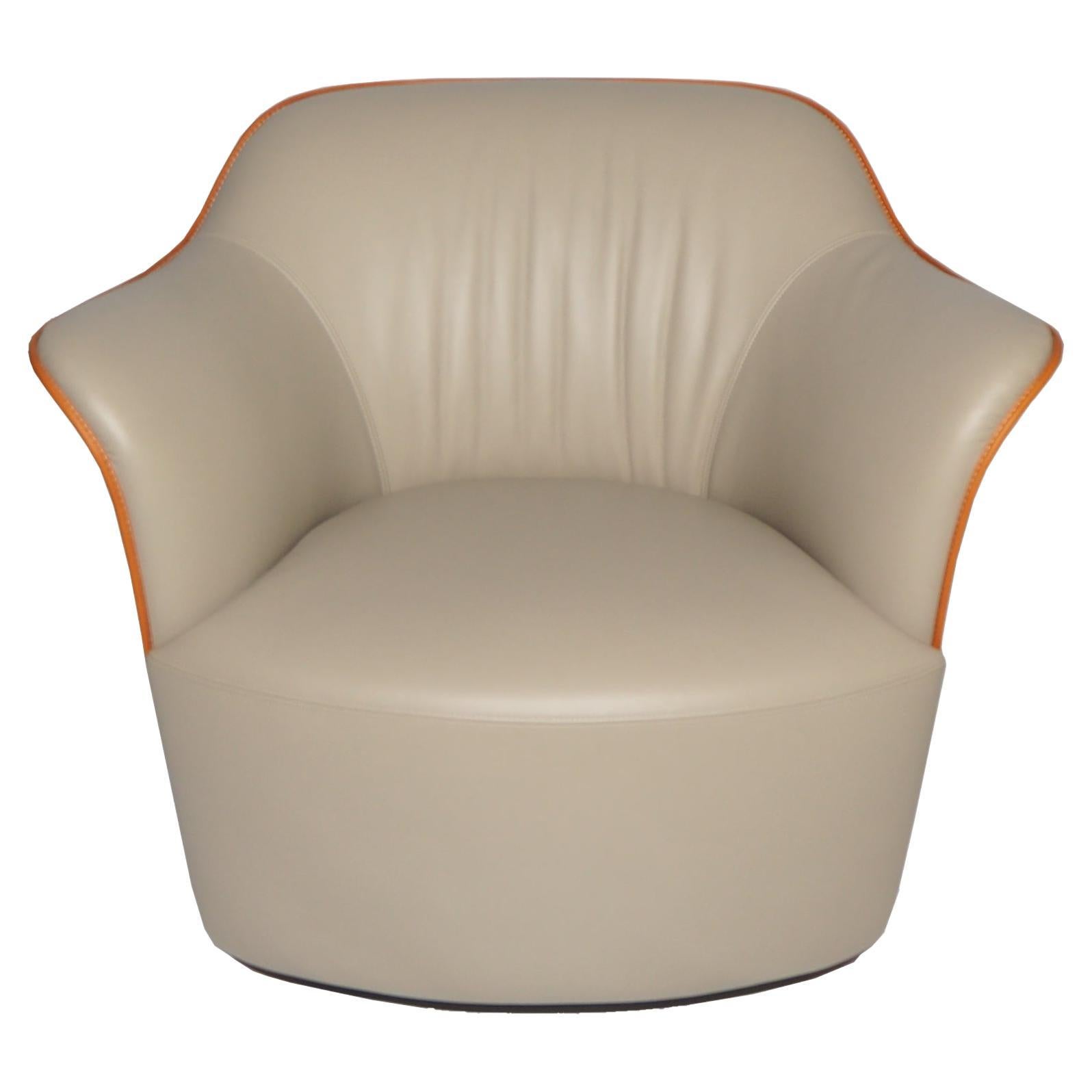 Aida Swivel Amrchair in Genuine Leather Soul Whitney and Saddle Extra Cammello