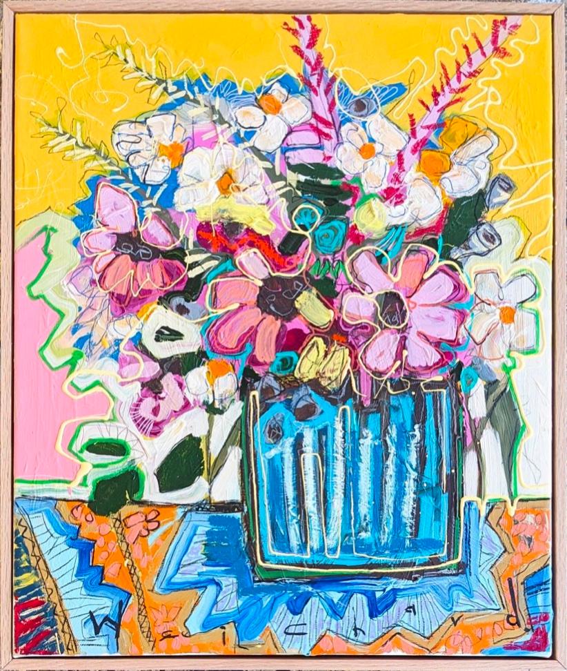 "Always in Bloom" Colorful, bright, abstracted bouquet of flowers in a vase - Mixed Media Art by Aidan Weichard