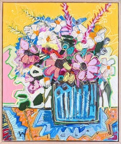 "Always in Bloom" Bouquet de fleurs coloré, lumineux et abstrait dans un vase