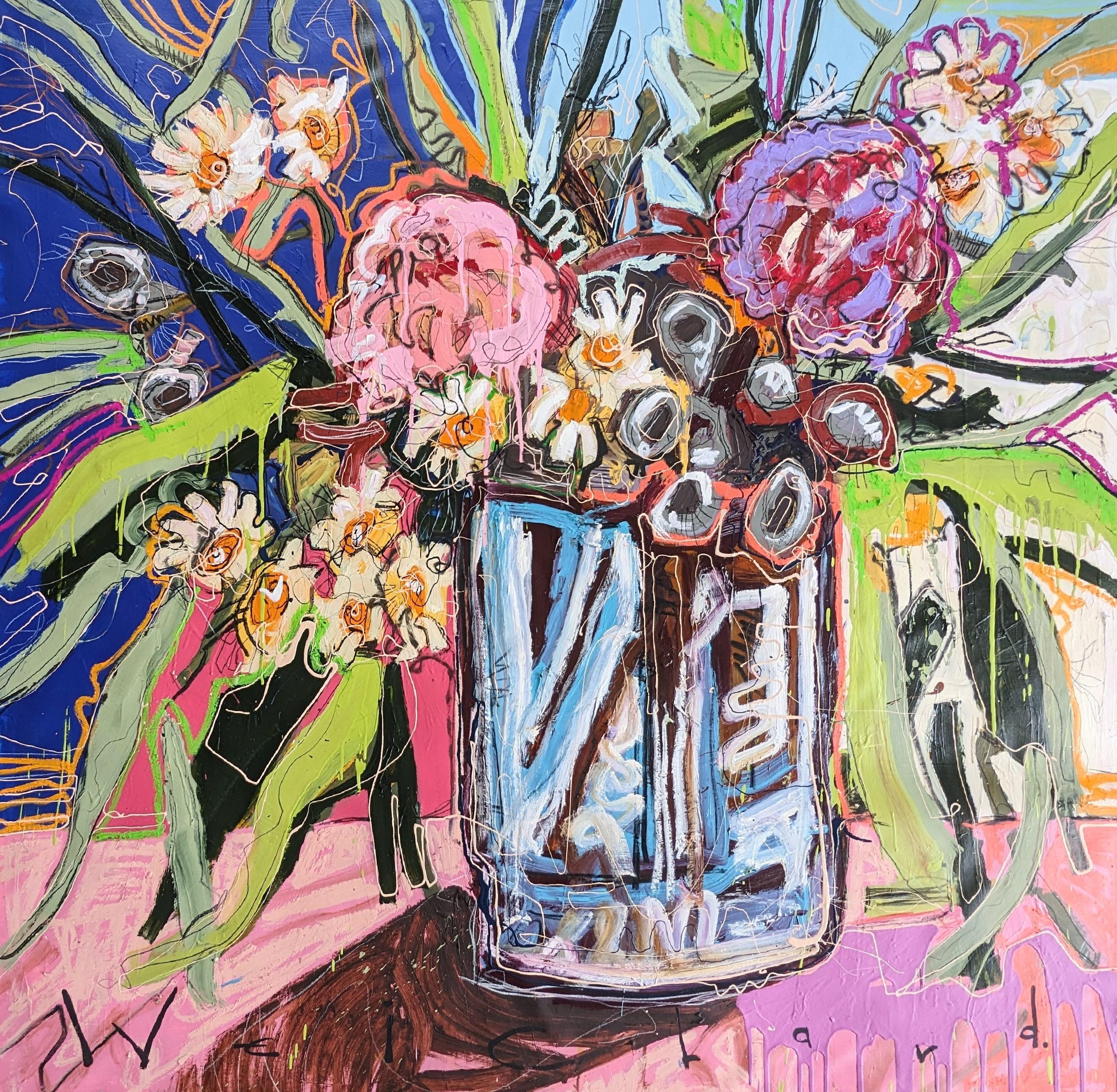 "Wildflowers in Bloom"  Wild flora vase in vibrant, textured abstraction