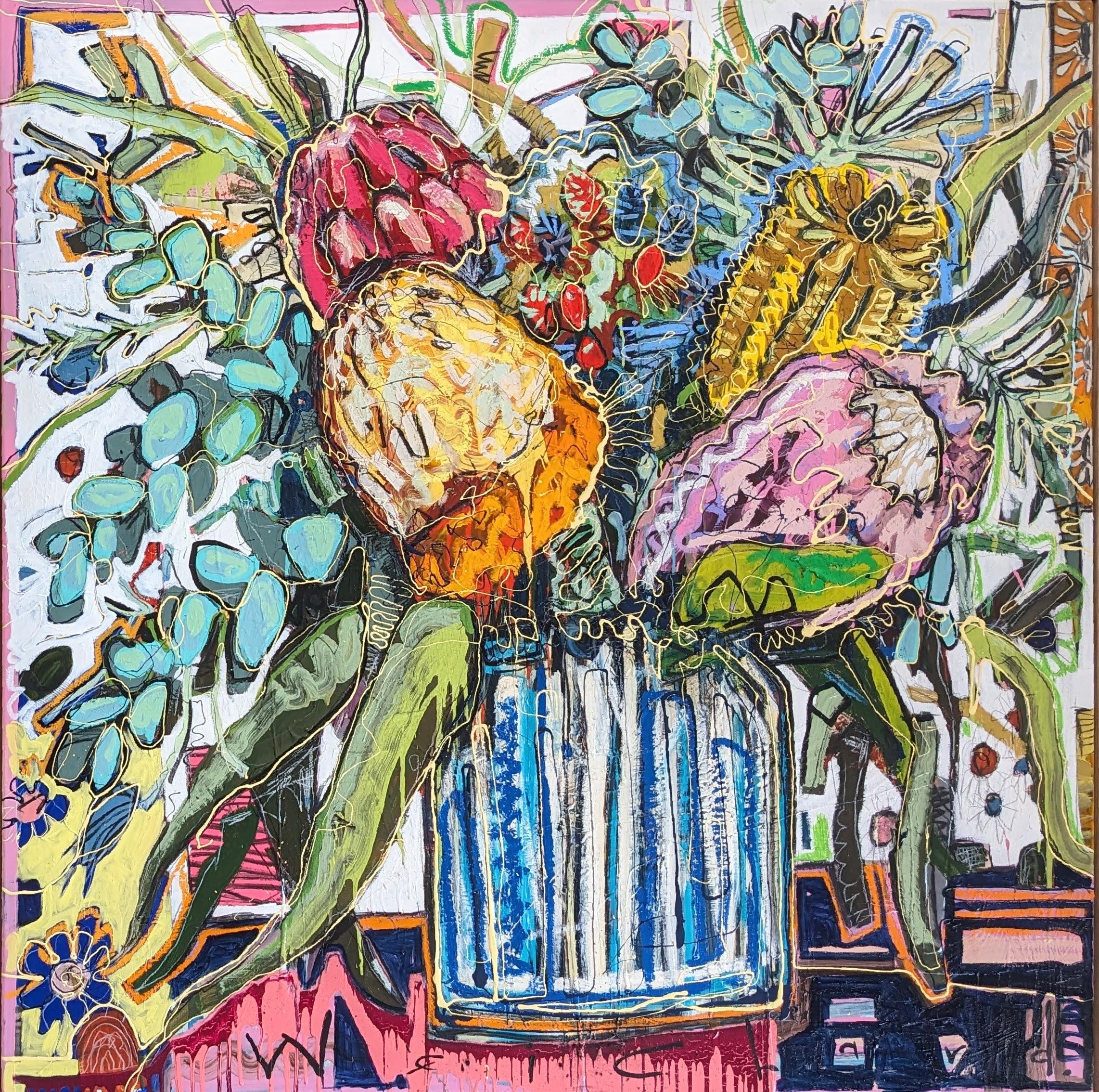 "Should Have Bought You Flowers #64" colorful, bright, abstracted flower bouquet