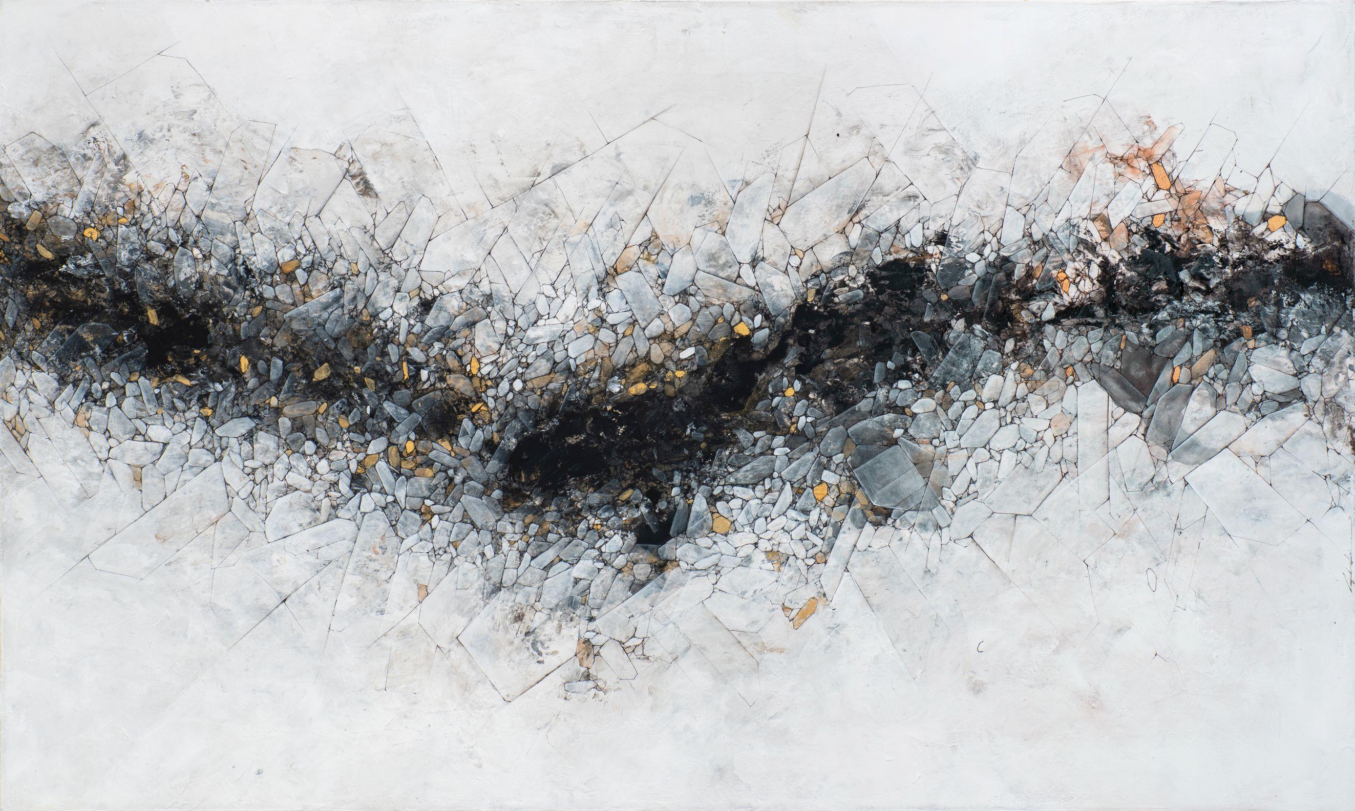 Aiden Kringen Abstract Painting - "Gold and Black 3" Mixed media painting