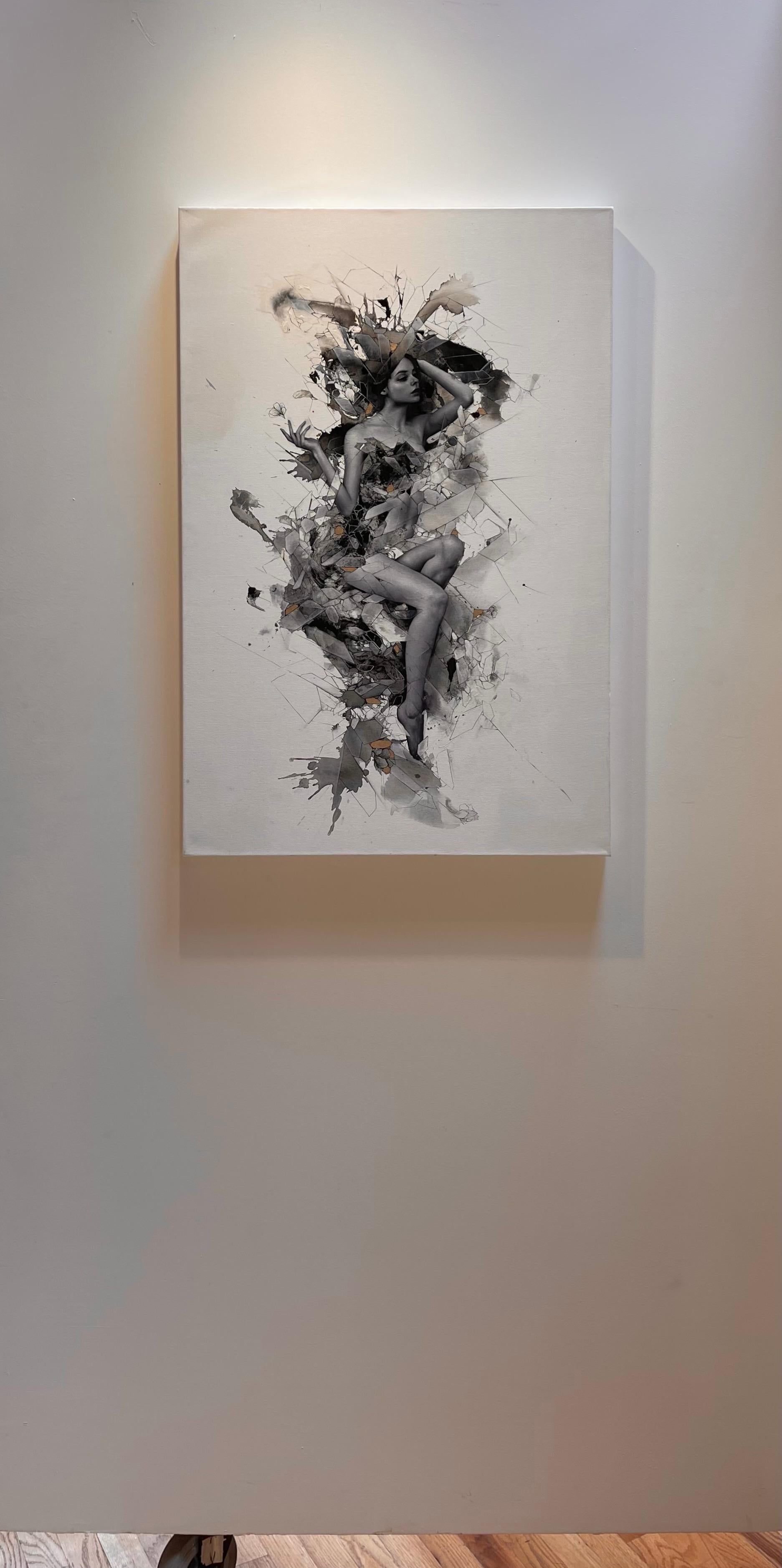 Diaphanous 3, Original Oil and Acrylic Painting - Gray Figurative Painting by Aiden Kringen