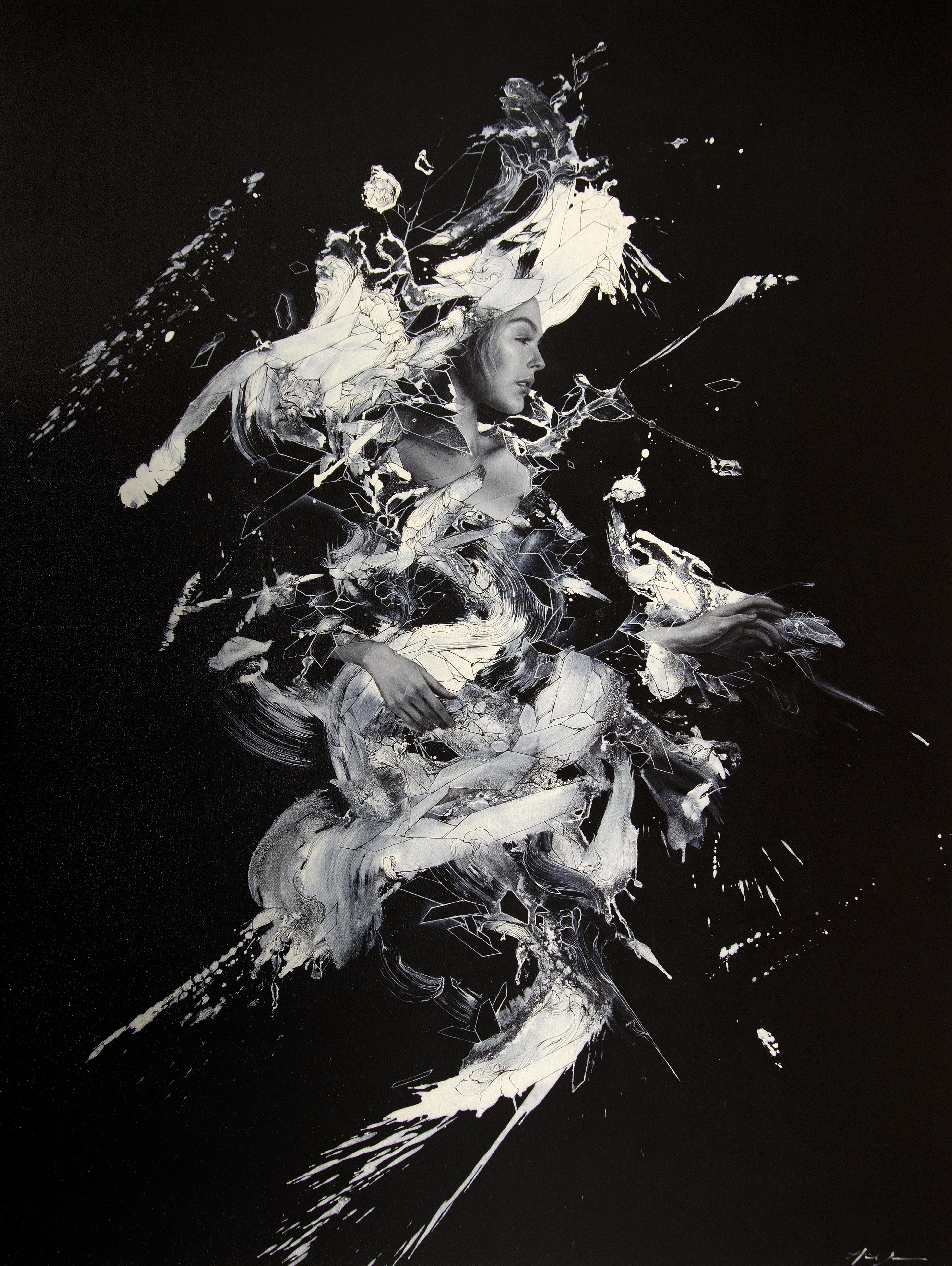 Aiden Kringen Portrait Painting - "Onyx" Mixed Media Painting