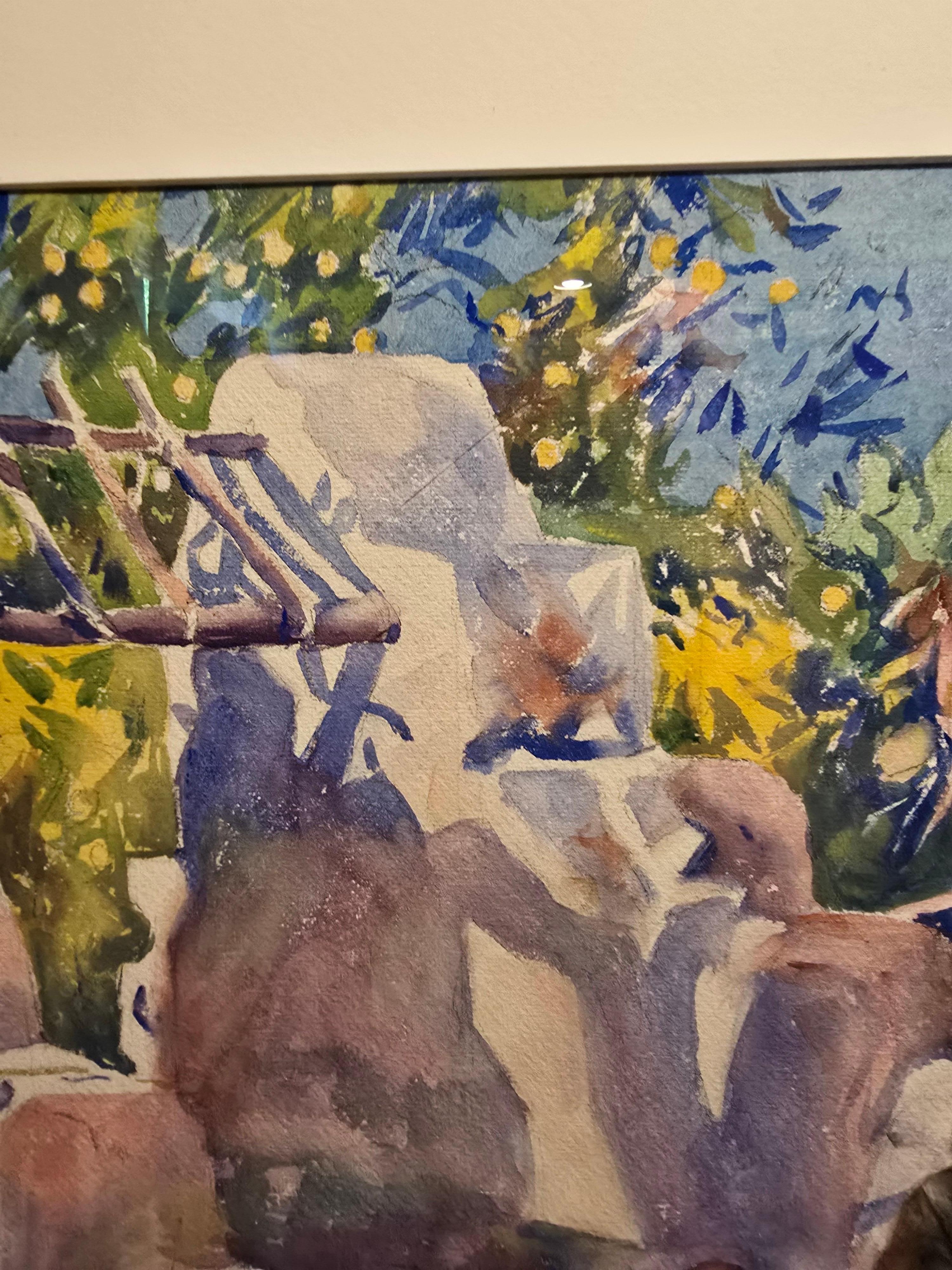 By the Well, une superbe aquarelle d'Aiden Lassell Ripley.  Peint en 1925, 15,75