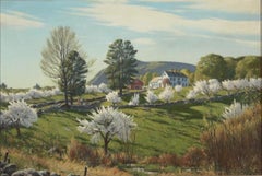 "Spring Pastoral Landscape," A. Lassell Ripley, New England Farm with Blossoms